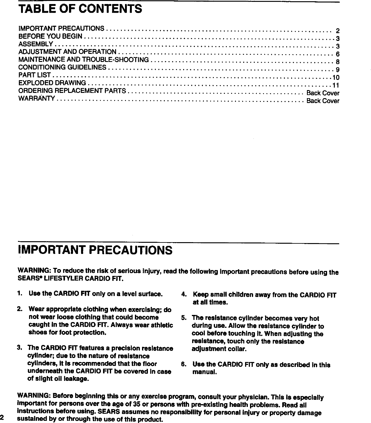 Page 2 of 12 - Lifestyler 831287624 User Manual  CARDIO FIT - Manuals And Guides 99020187