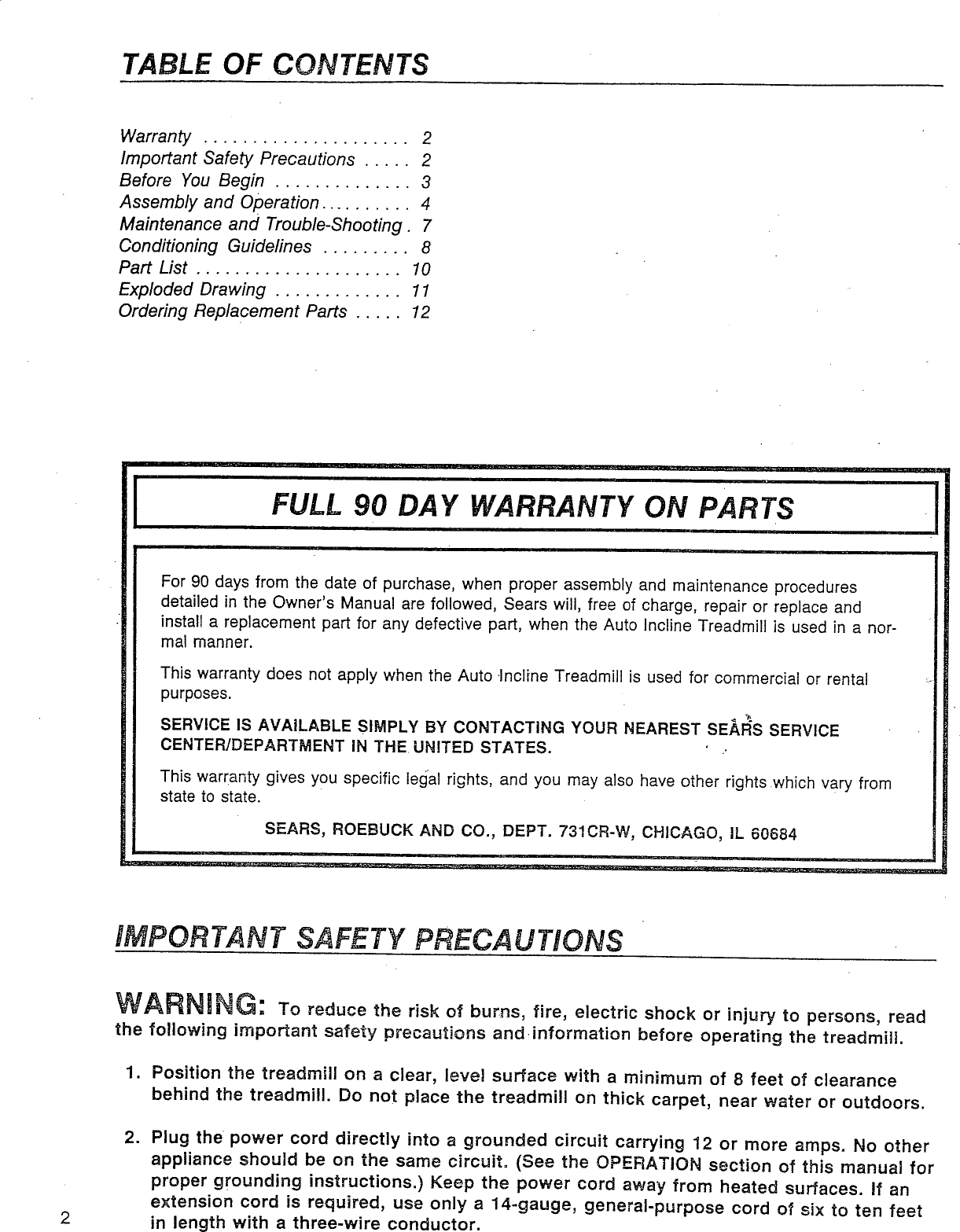 Page 2 of 12 - Lifestyler 831296558 User Manual  2800 TREADMILL - Manuals And Guides L0808210