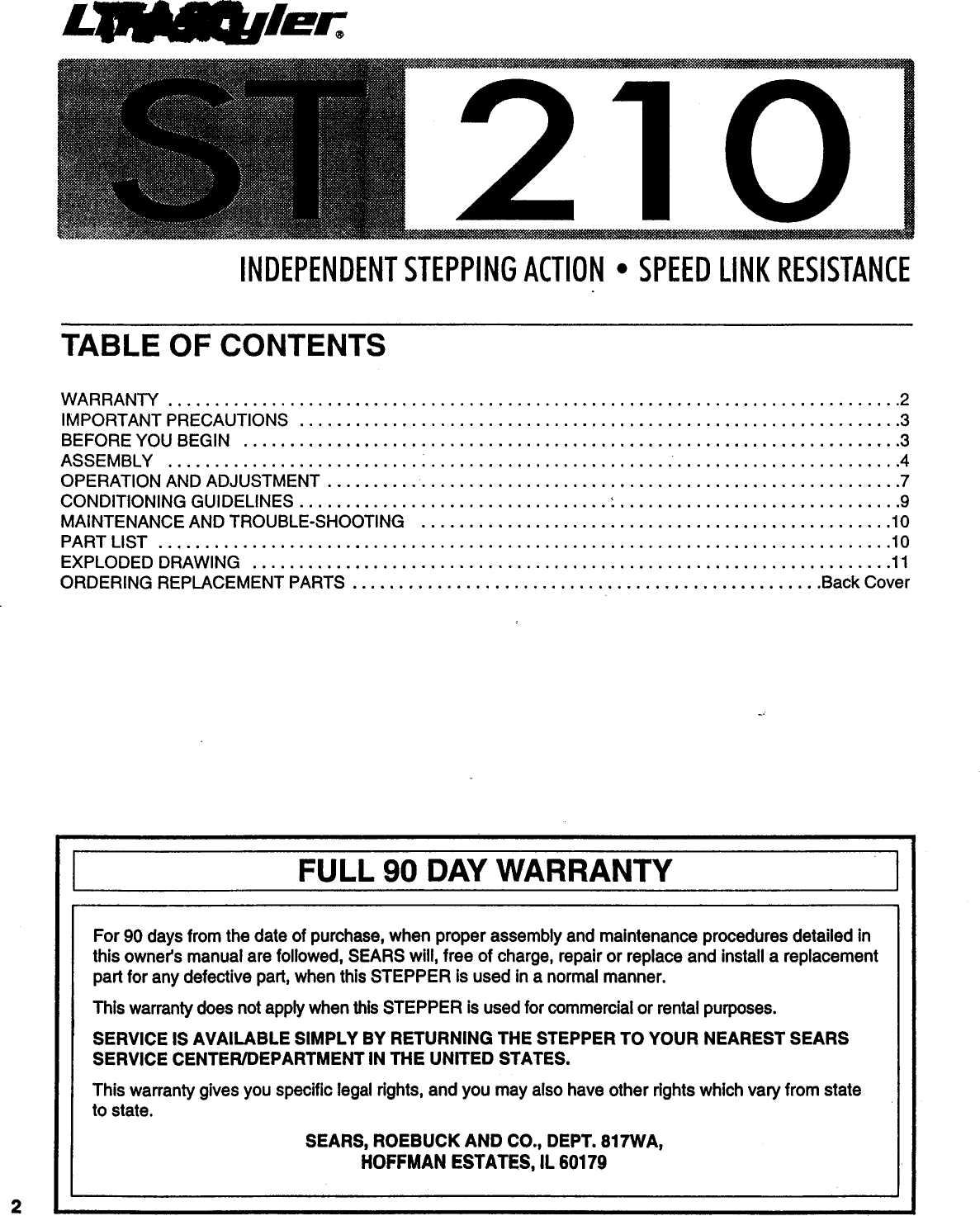 Page 2 of 12 - Lifestyler Lifestyler-285740-Owners-Manual