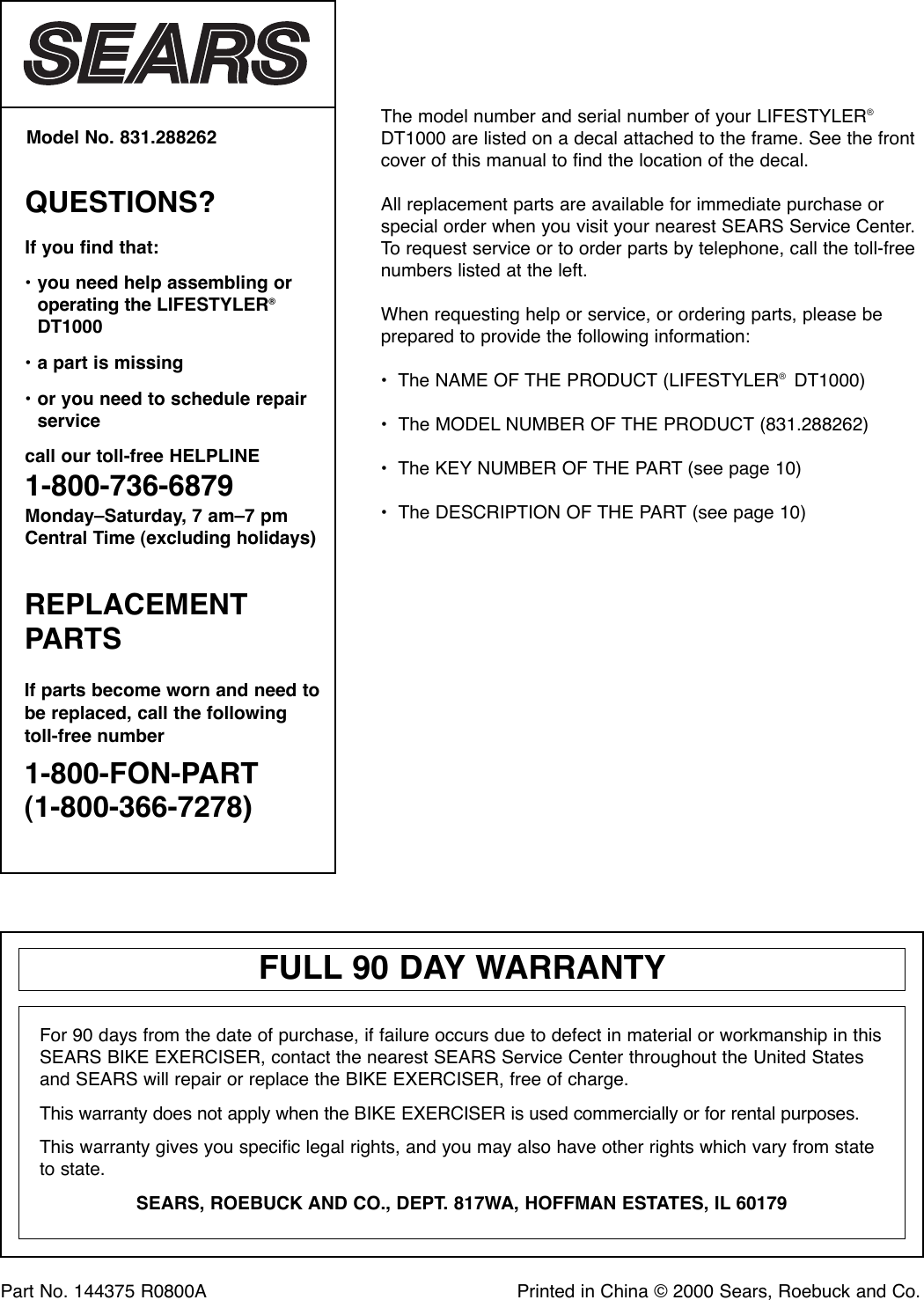 Page 12 of 12 - Lifestyler Lifestyler-288262-Owners-Manual *288262-144375