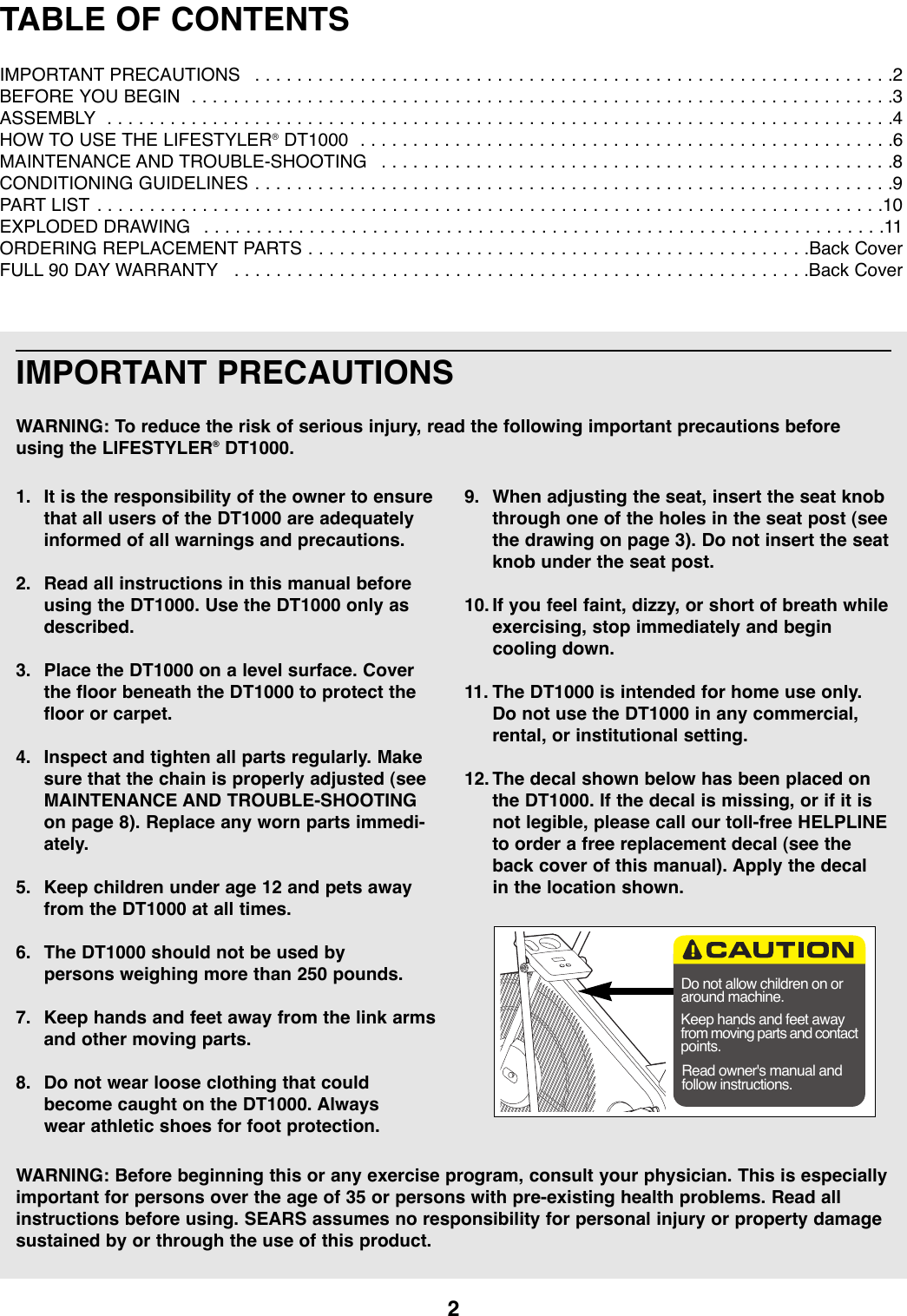 Page 2 of 12 - Lifestyler Lifestyler-288262-Owners-Manual *288262-144375