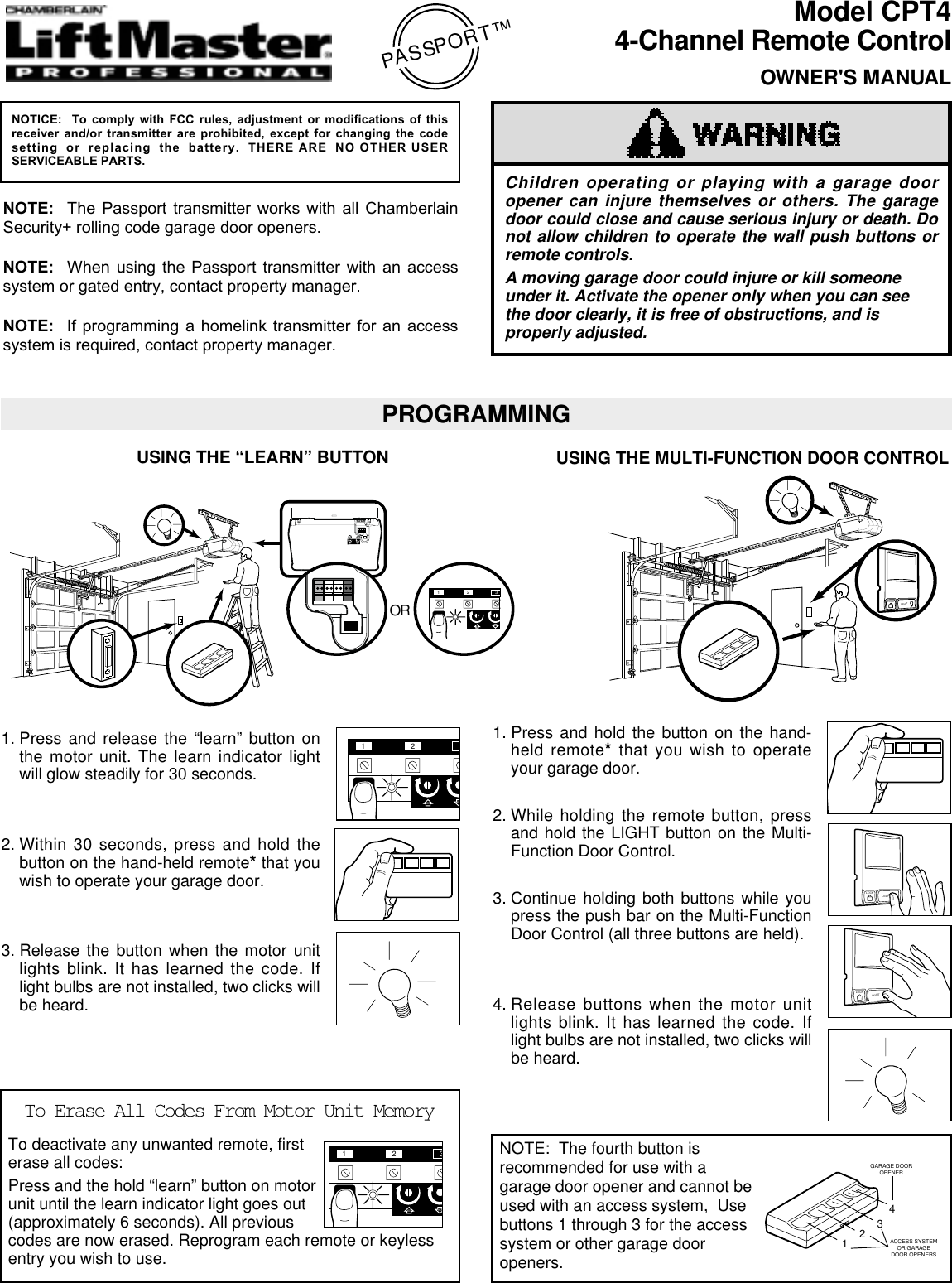 Liftmaster Cpt4 Users Manual Cpt4 4 Channel Remote Control Owner S