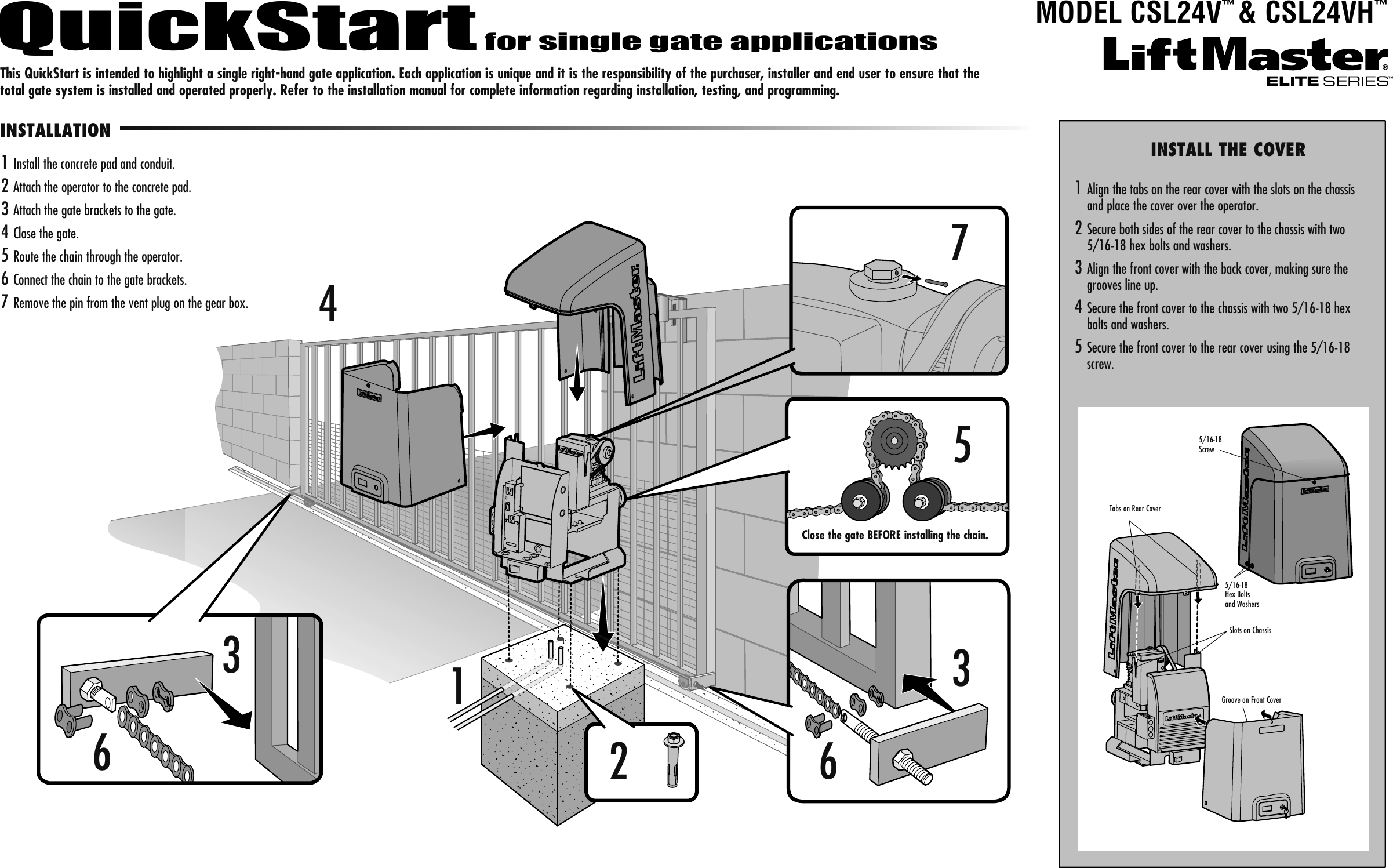 Page 1 of 2 - Liftmaster Liftmaster-Csl24V-Quick-Start-Guide QUICKSTART CSL24V CSL24VH