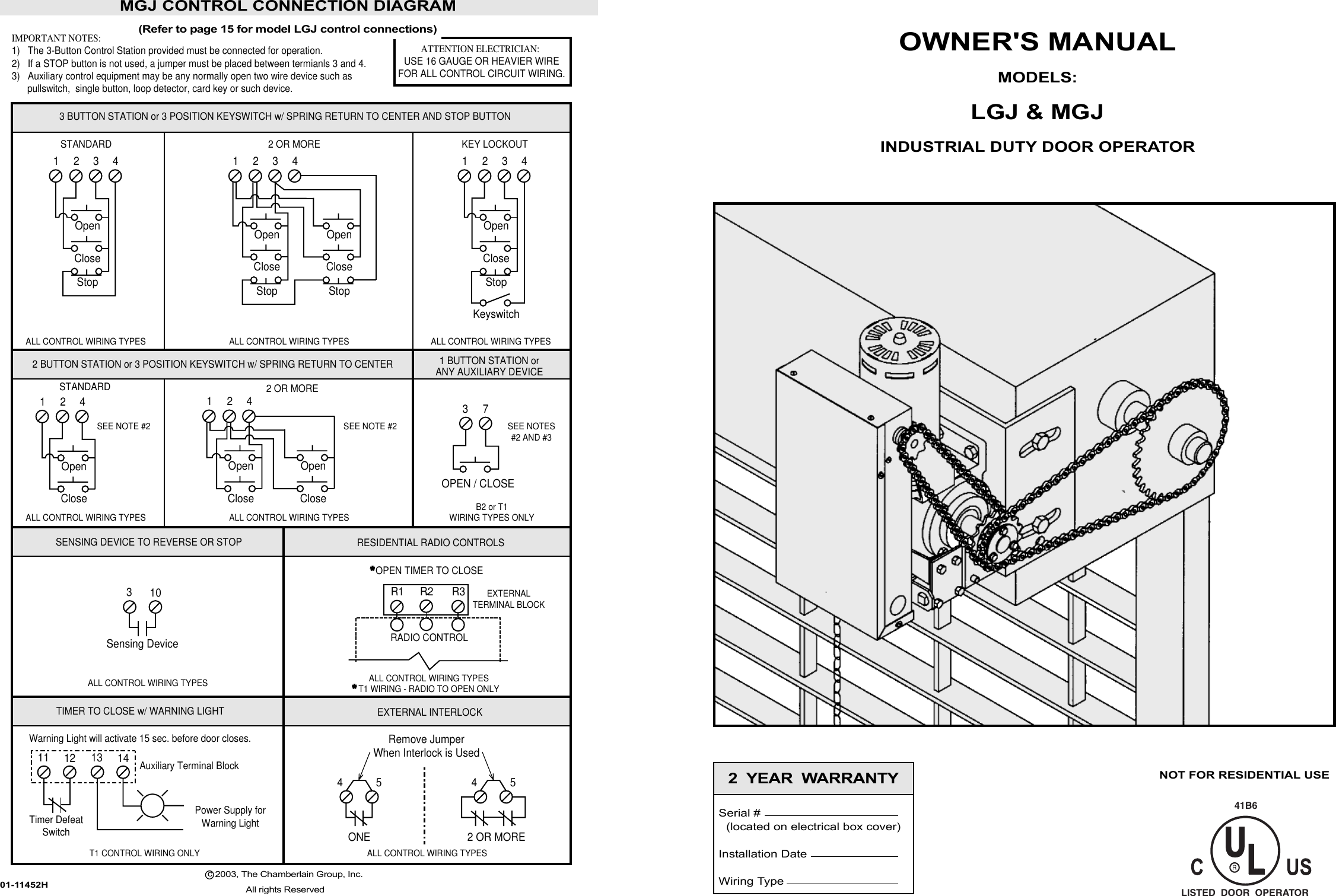 Liftmaster Lgj Owners Manual OWNER'S S