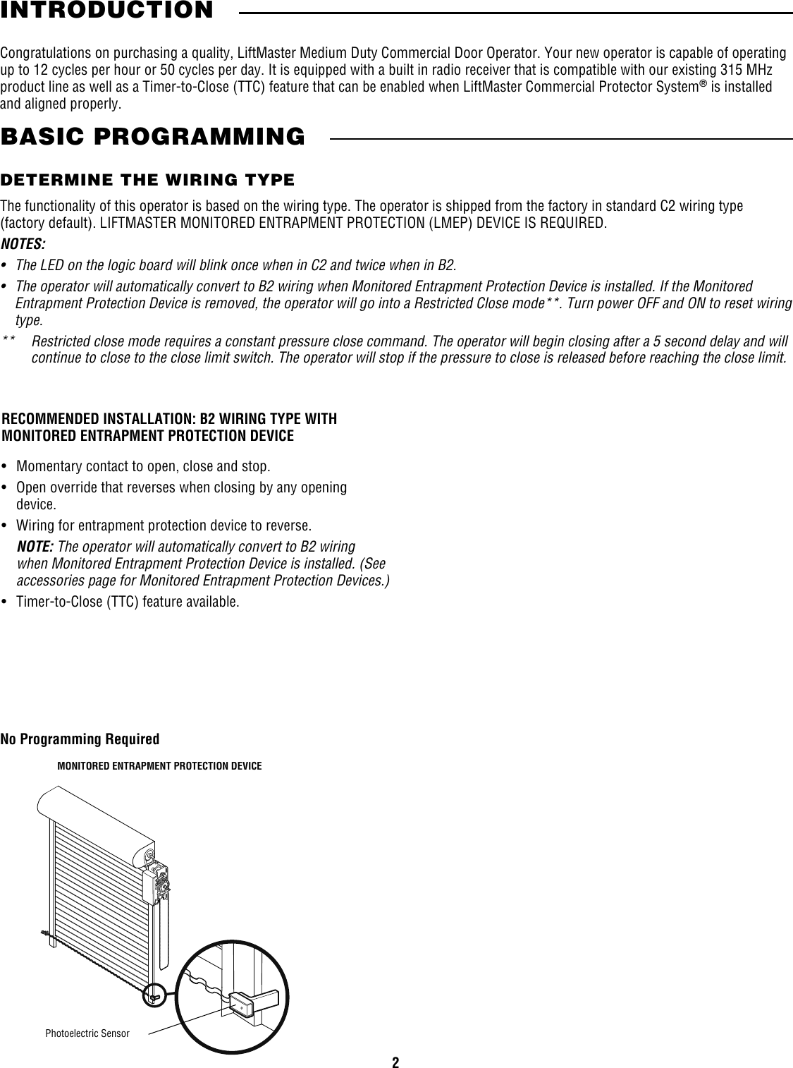 Page 2 of 12 - Liftmaster Liftmaster-Mh-Owners-Manual User's Guide For Medium Dutty Commerical Operators S MT5011U, BMT5011U, MJ5011U, MGJ5011U, And MHS5011U