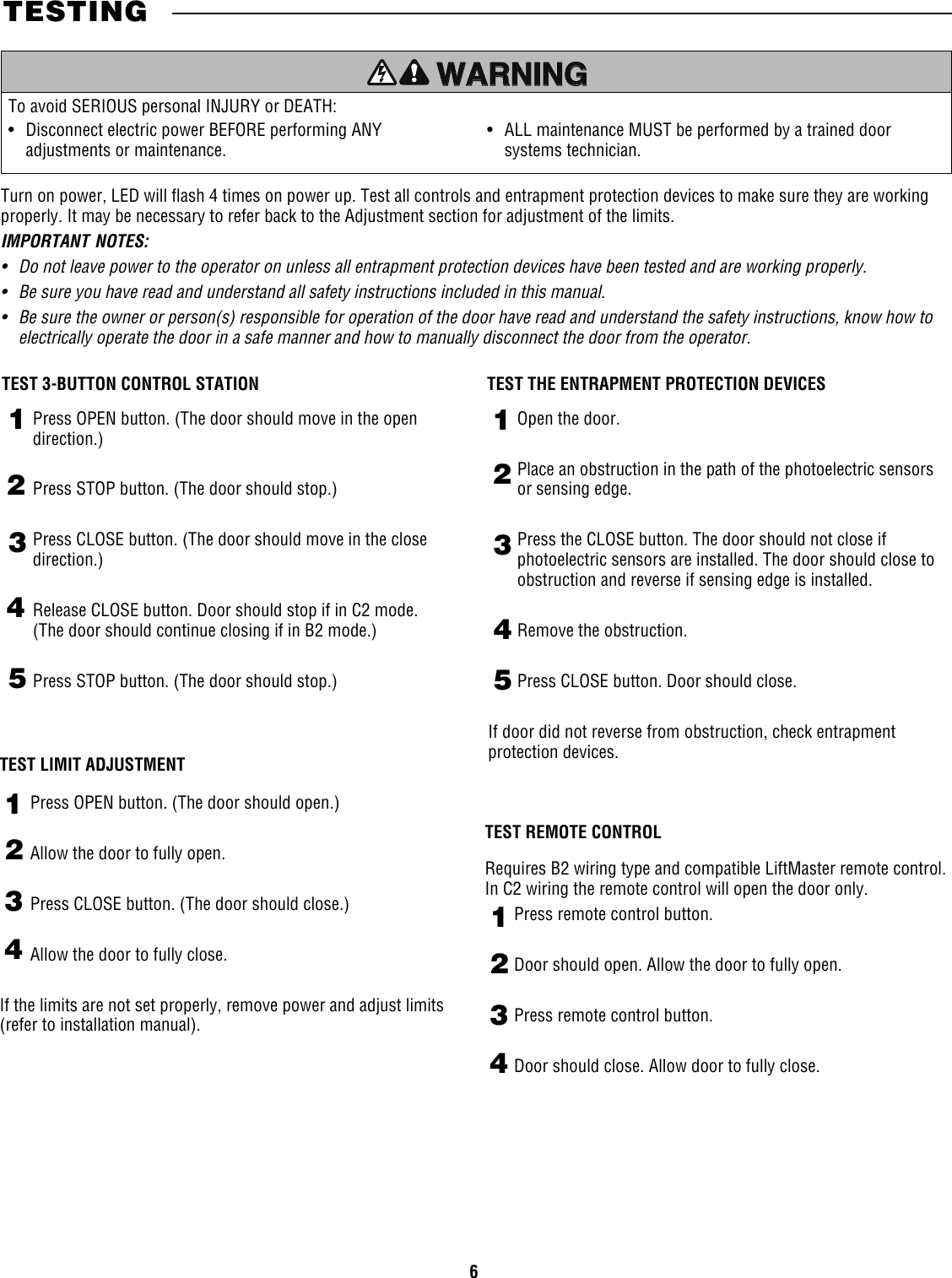 Page 6 of 12 - Liftmaster Liftmaster-Mh-Owners-Manual User's Guide For Medium Dutty Commerical Operators S MT5011U, BMT5011U, MJ5011U, MGJ5011U, And MHS5011U