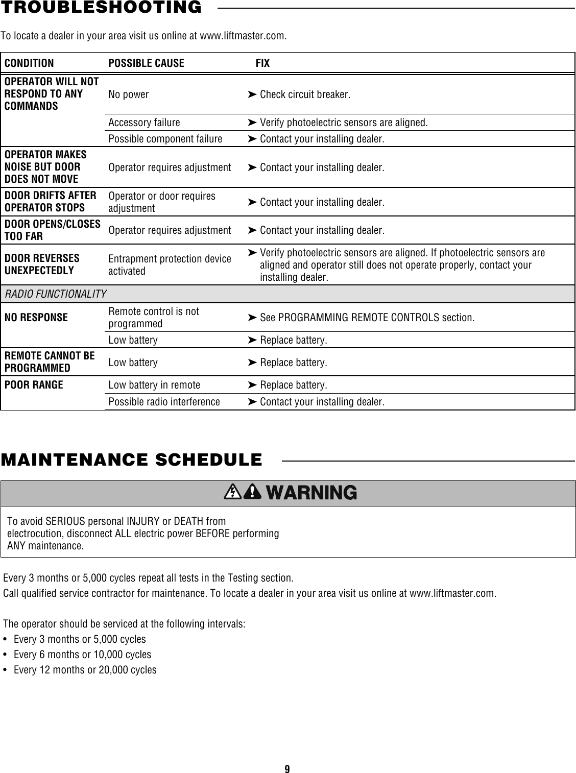 Page 9 of 12 - Liftmaster Liftmaster-Mh-Owners-Manual User's Guide For Medium Dutty Commerical Operators S MT5011U, BMT5011U, MJ5011U, MGJ5011U, And MHS5011U