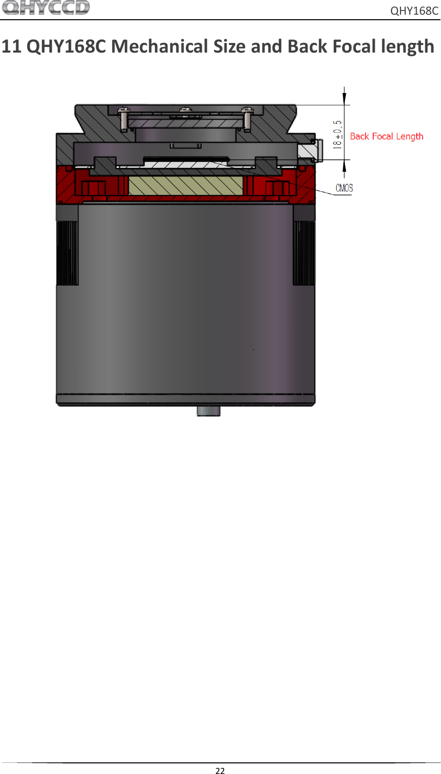     QHY168C  22  11 QHY168C Mechanical Size and Back Focal length  