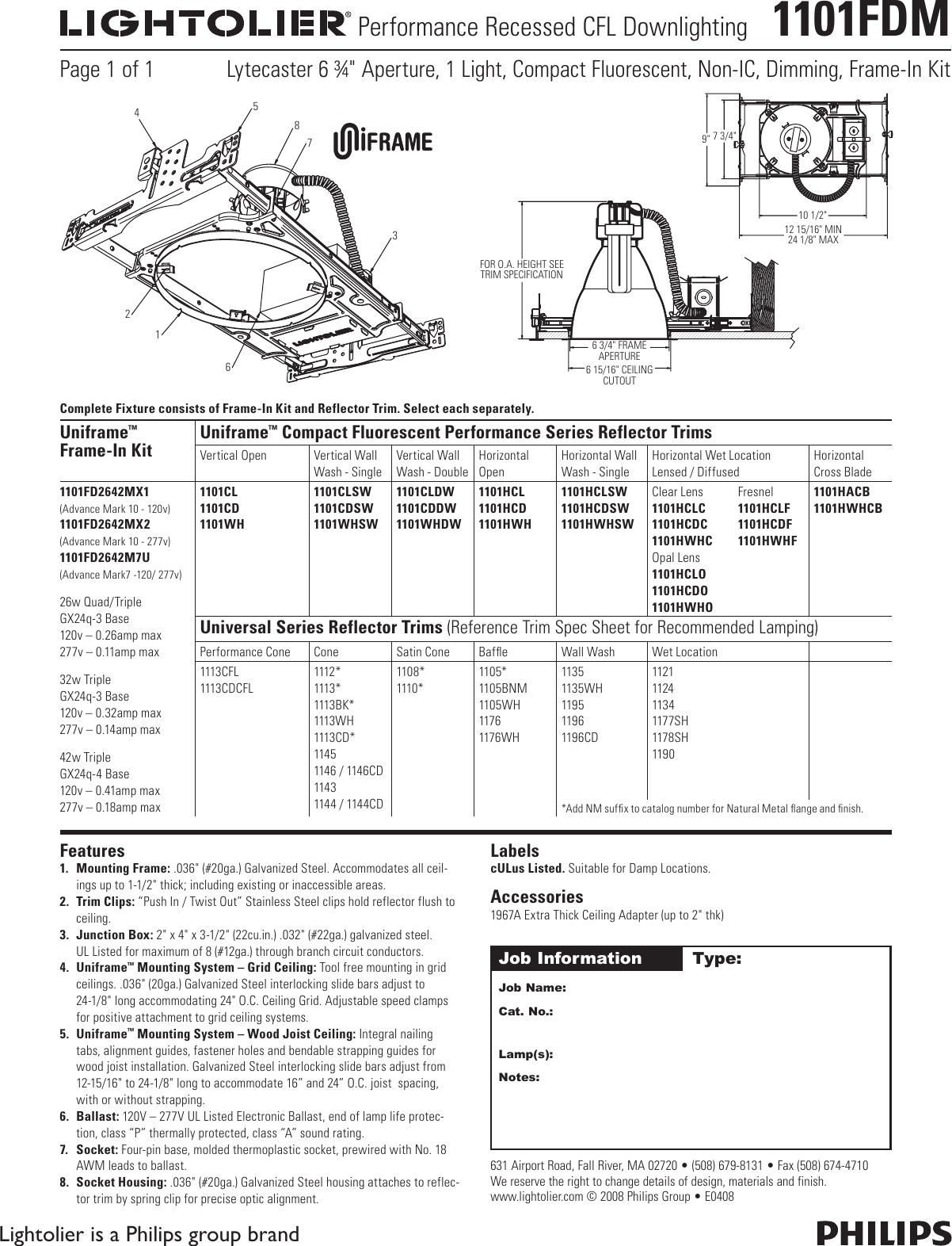 Page 1 of 1 - Lightolier Lightolier-1101Fdm-Users-Manual-  Lightolier-1101fdm-users-manual