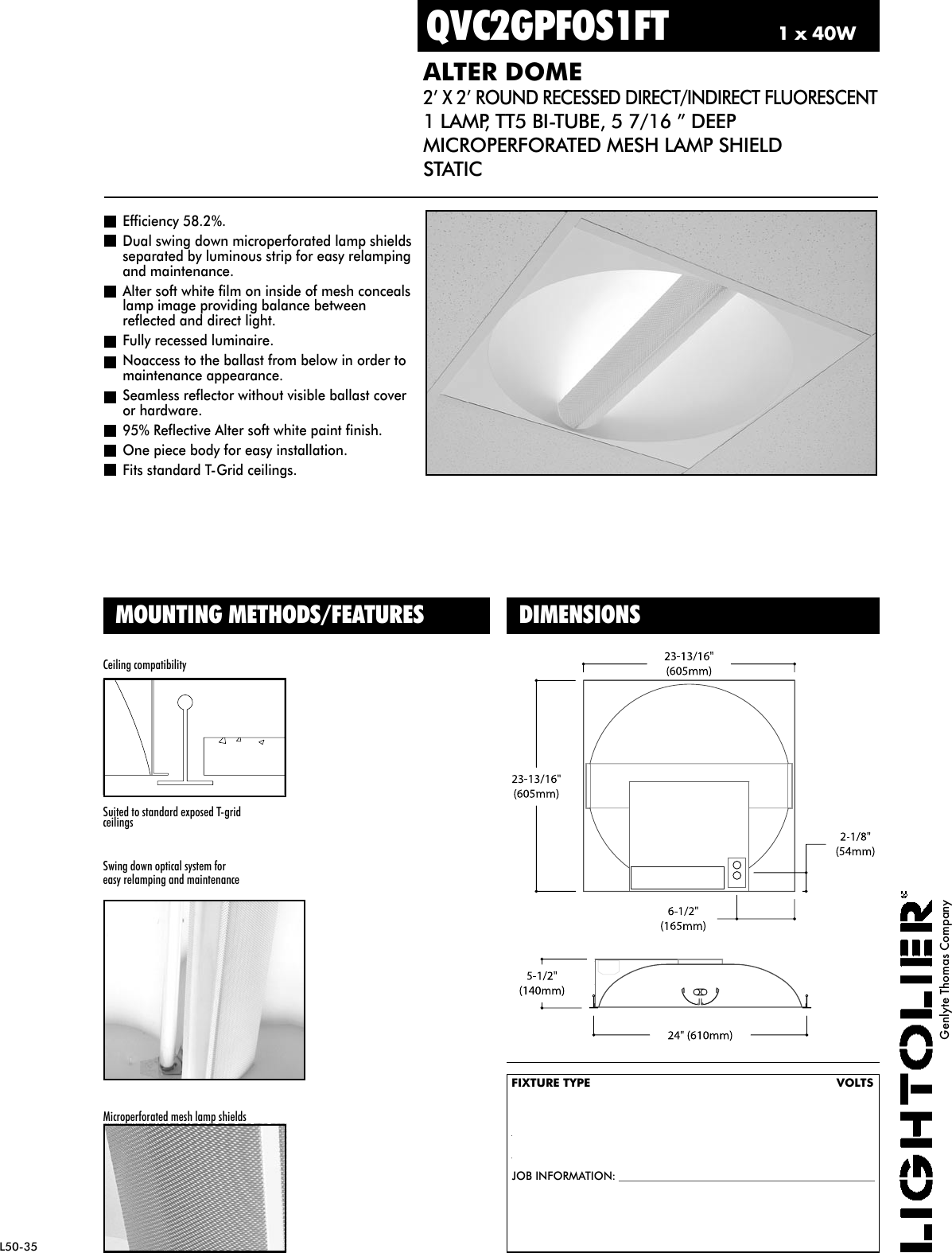 Page 1 of 2 - Lightolier Lightolier-Alter-Dome-Qvc2Gpfos1Ft-Users-Manual- L50-35  Lightolier-alter-dome-qvc2gpfos1ft-users-manual