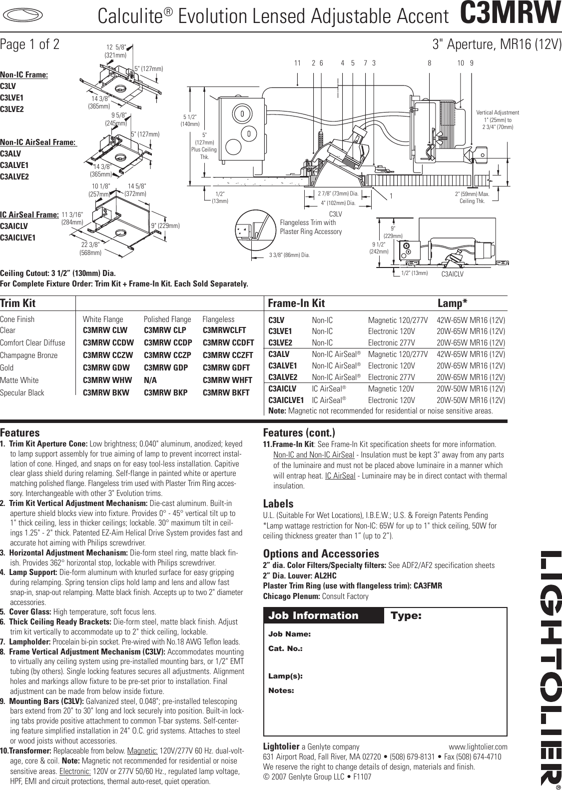 Page 1 of 2 - Lightolier Lightolier-C3Mrw-Users-Manual-  Lightolier-c3mrw-users-manual