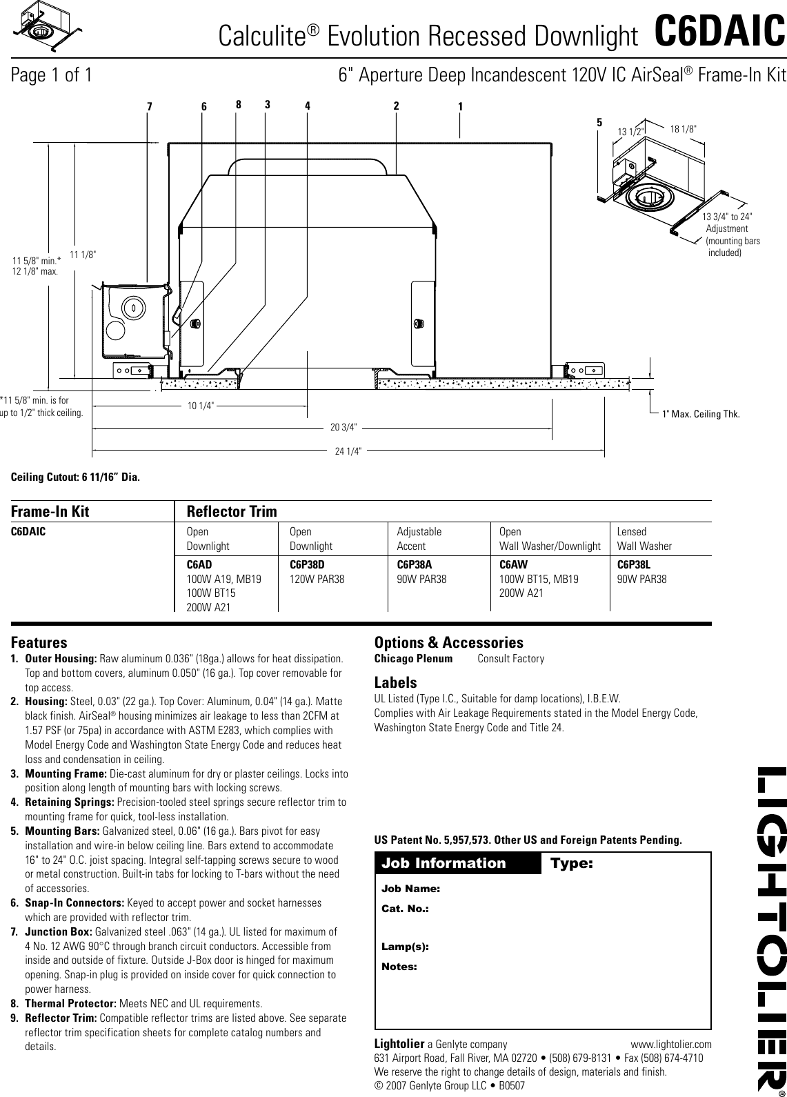 Page 1 of 1 - Lightolier Lightolier-Calculite-Evolution-Recessed-Downlight-C6Daic-Users-Manual-  Lightolier-calculite-evolution-recessed-downlight-c6daic-users-manual