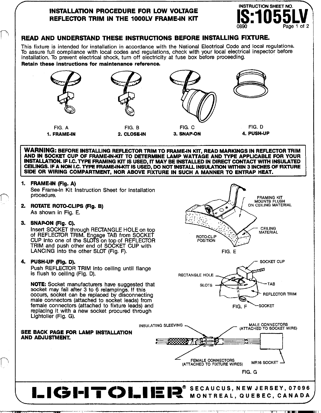Page 1 of 2 - Lightolier Lightolier-Is-1055Lv-Users-Manual- Lytecaster Downlights Instruction Sheets  Lightolier-is-1055lv-users-manual