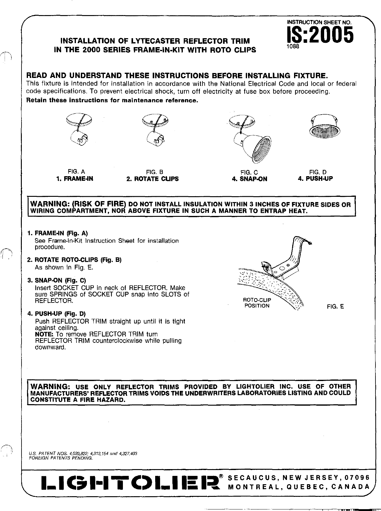 Page 1 of 2 - Lightolier Lightolier-Is-2005-Users-Manual- Lytecaster Downlights Instruction Sheets  Lightolier-is-2005-users-manual