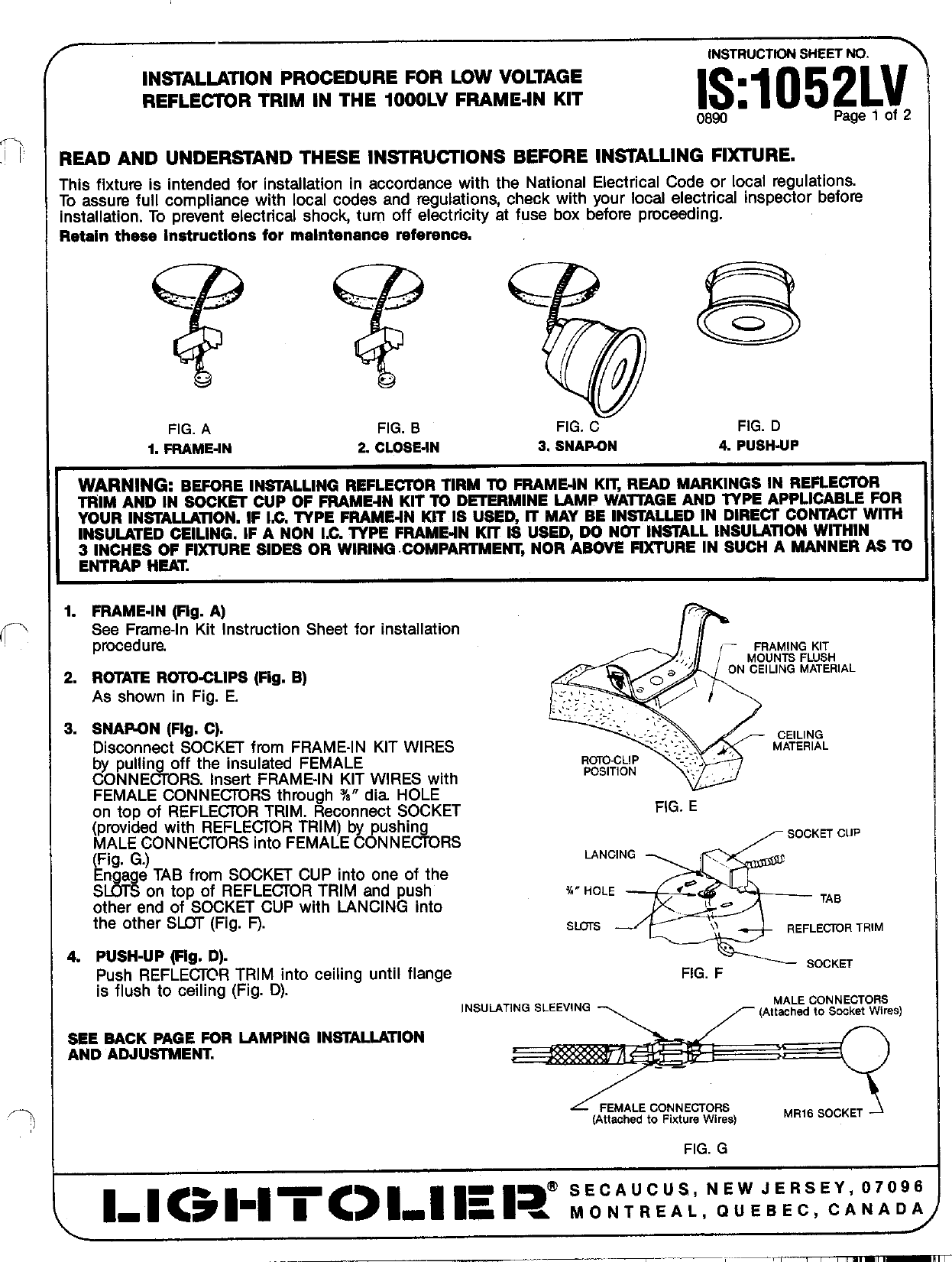 Page 1 of 2 - Lightolier Lightolier-Lytecaster-1000Lv-Users-Manual- Lytecaster Downlights Instruction Sheets Lightolier-lytecaster-1000lv-users-manual
