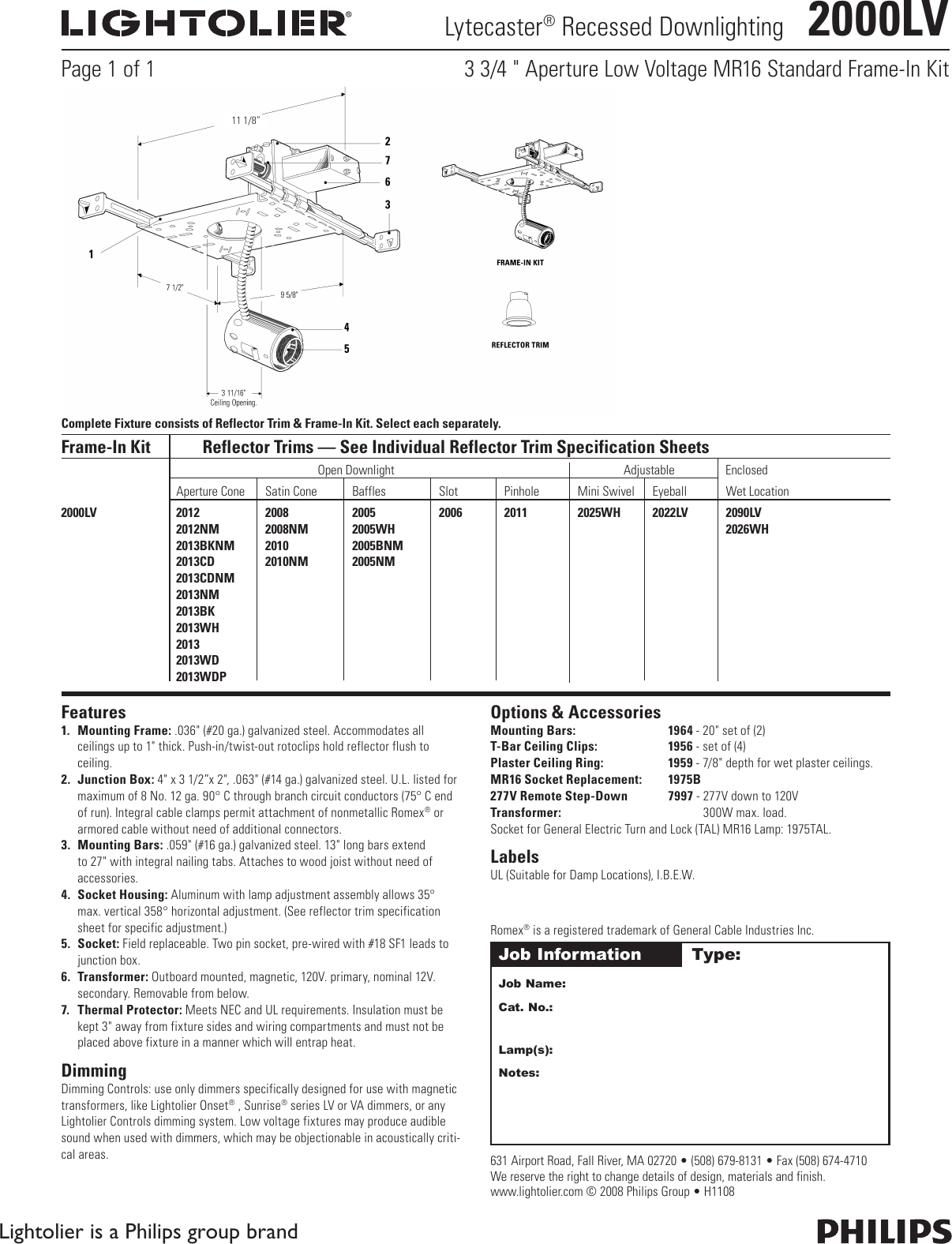 Lightolier Lytecaster 2000Lv Users Manual