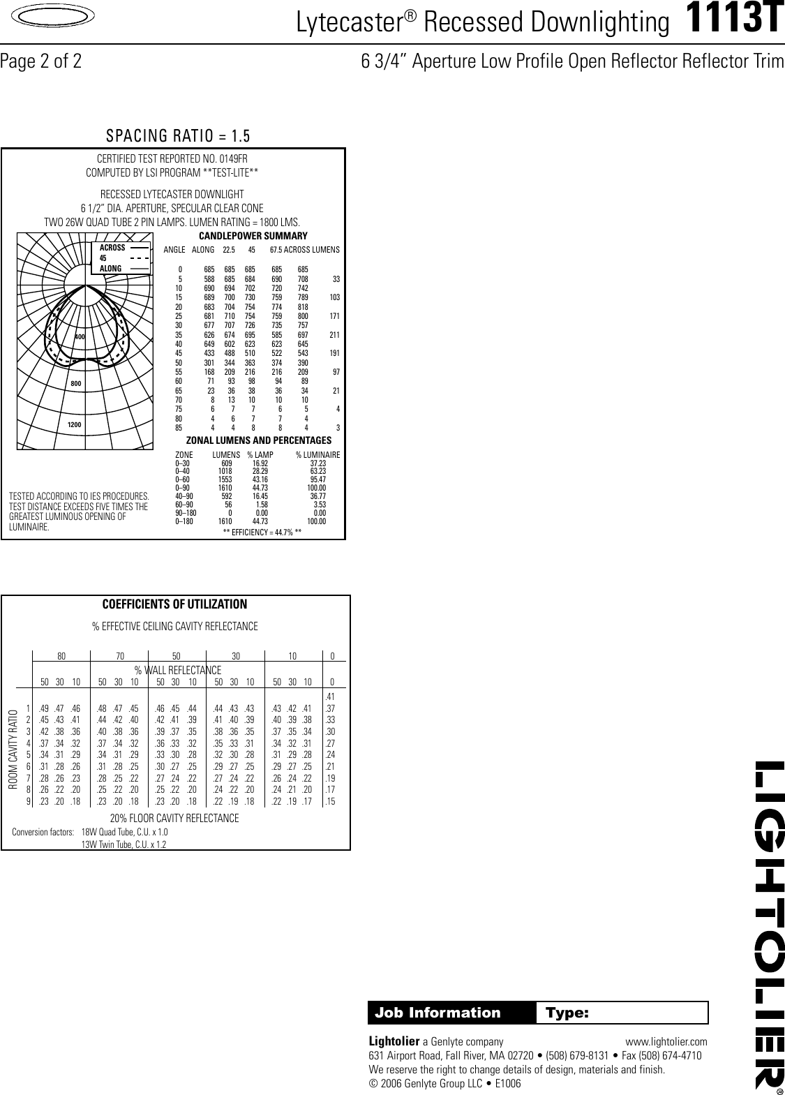 Page 2 of 2 - Lightolier Lightolier-Lytecaster-Recessed-Downlighting-1113T-Users-Manual- Lightolier-lytecaster-recessed-downlighting-1113t-users-manual