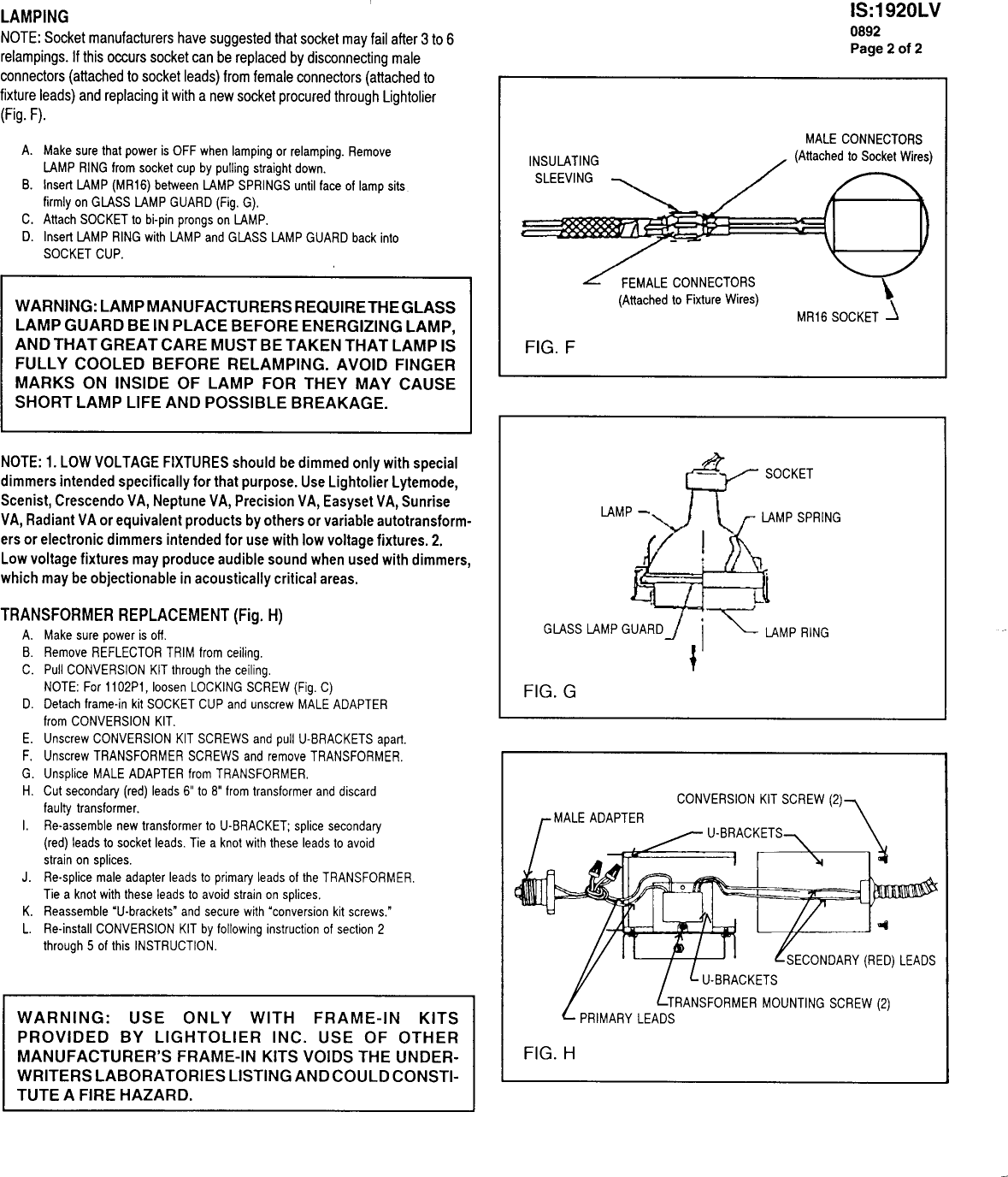 Page 2 of 2 - Lightolier Lightolier-Lytecaster-Recessed-Downlighting-1920-Users-Manual- Lytecaster Downlights Instruction Sheets Lightolier-lytecaster-recessed-downlighting-1920-users-manual
