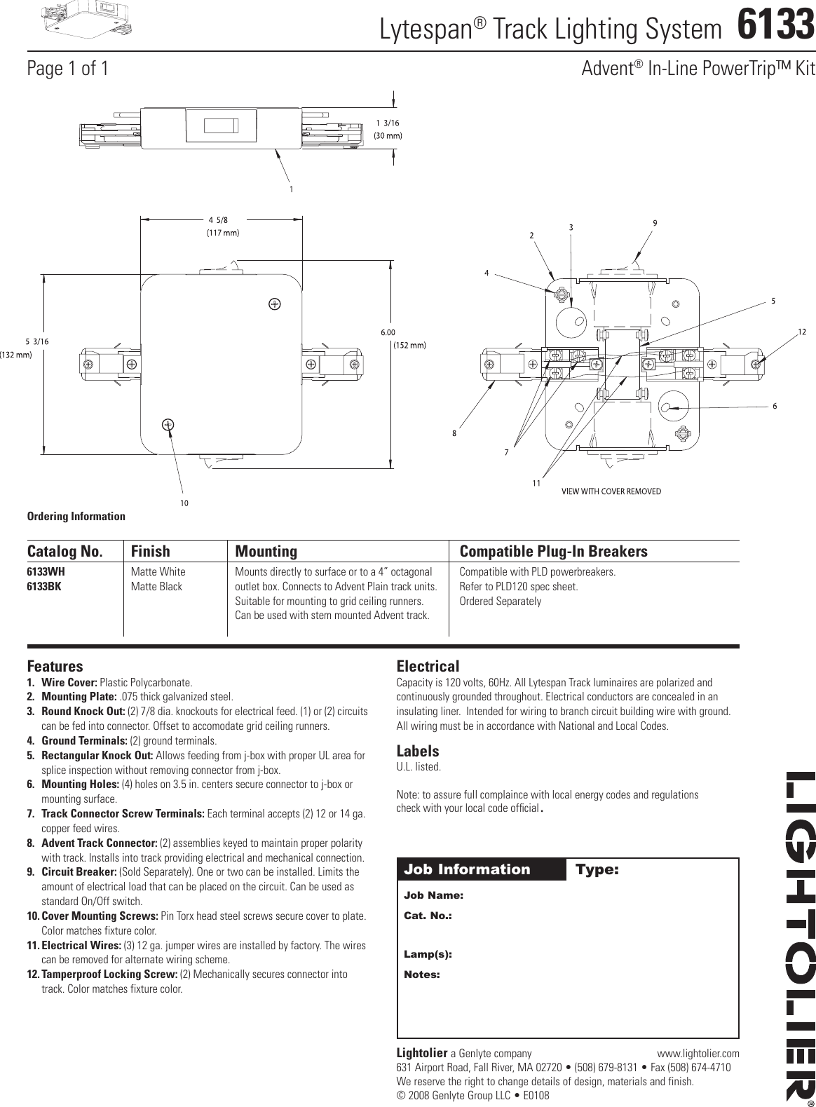 Page 1 of 1 - Lightolier Lightolier-Lytespan-6133-Users-Manual-  Lightolier-lytespan-6133-users-manual