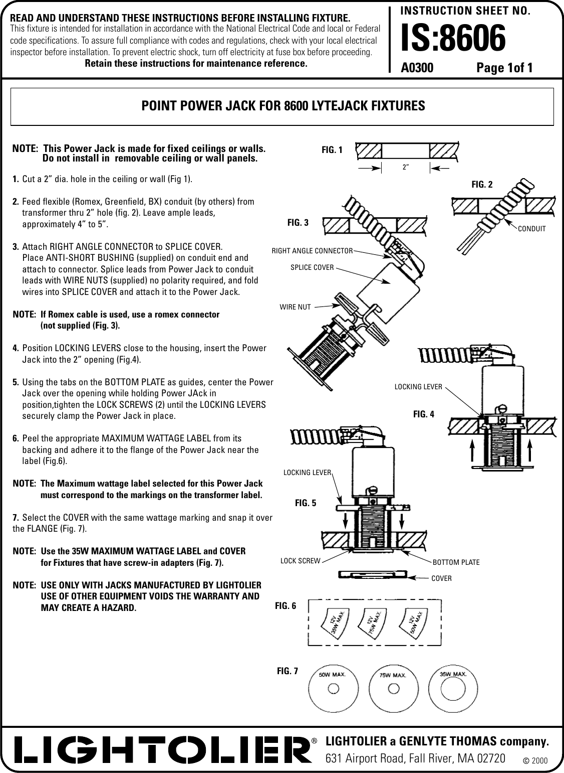 Page 1 of 2 - Lightolier Lightolier-Lytespan-Accent-Lighting-System-8606Wh-Users-Manual- IS_00_157_8606  Lightolier-lytespan-accent-lighting-system-8606wh-users-manual