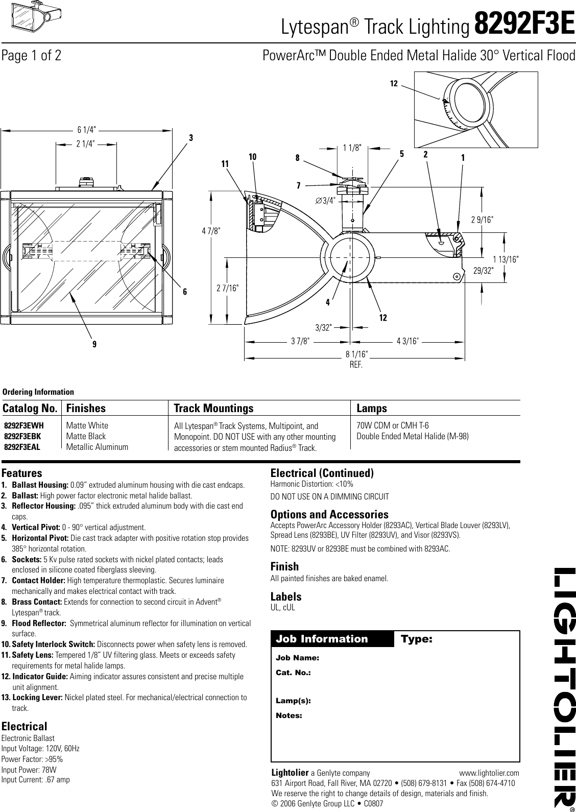 Page 1 of 2 - Lightolier Lightolier-Lytespan-Track-Lighting-8292F3E-Users-Manual-  Lightolier-lytespan-track-lighting-8292f3e-users-manual