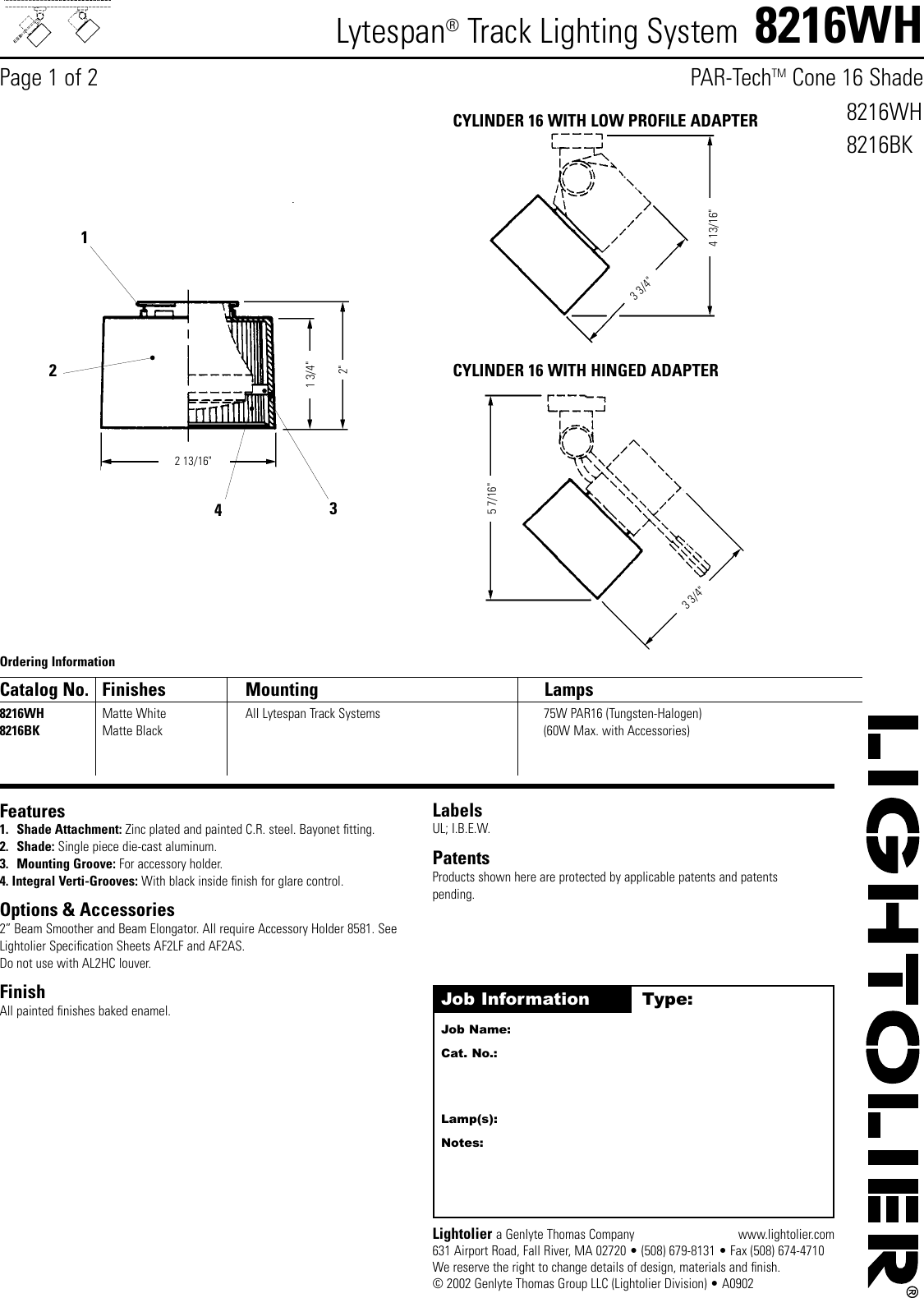 Page 1 of 2 - Lightolier Lightolier-Lytespan-Track-Lighting-System-8216Wh-Users-Manual-  Lightolier-lytespan-track-lighting-system-8216wh-users-manual