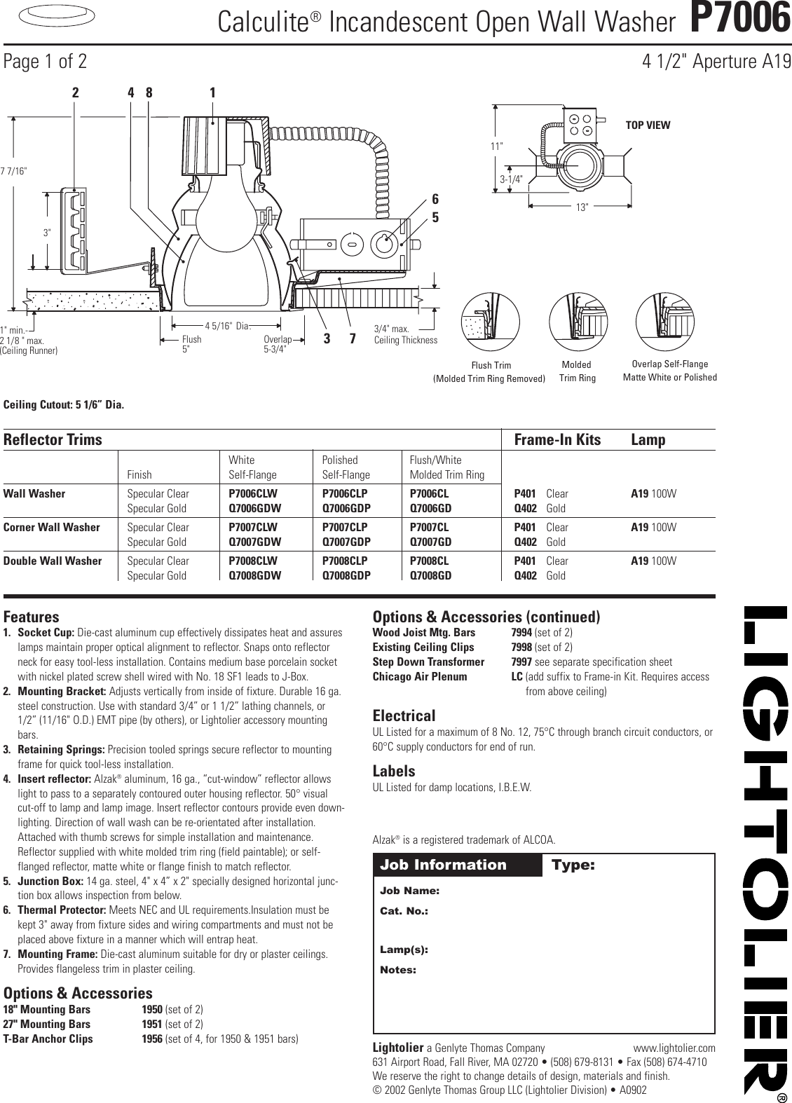 Lightolier P7006 Users Manual