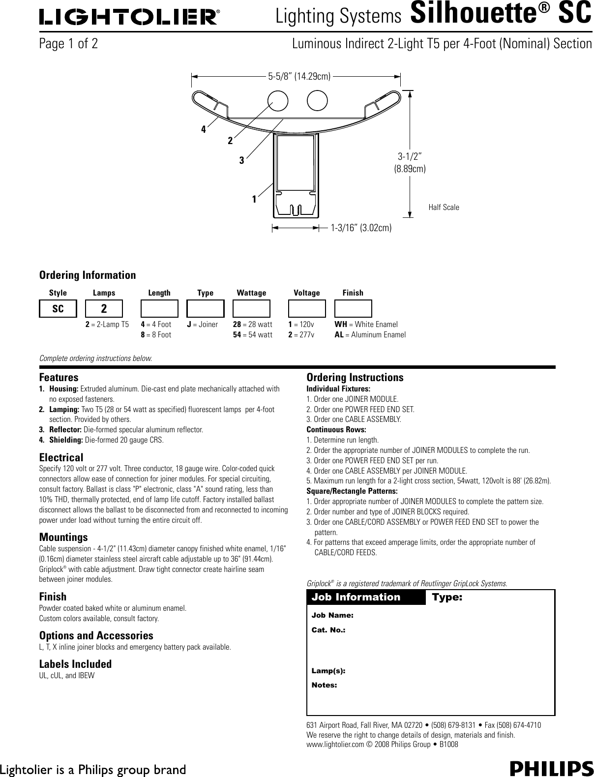 Page 1 of 2 - Lightolier Lightolier-Silhouette-Sc-Users-Manual- AL1T5  Lightolier-silhouette-sc-users-manual