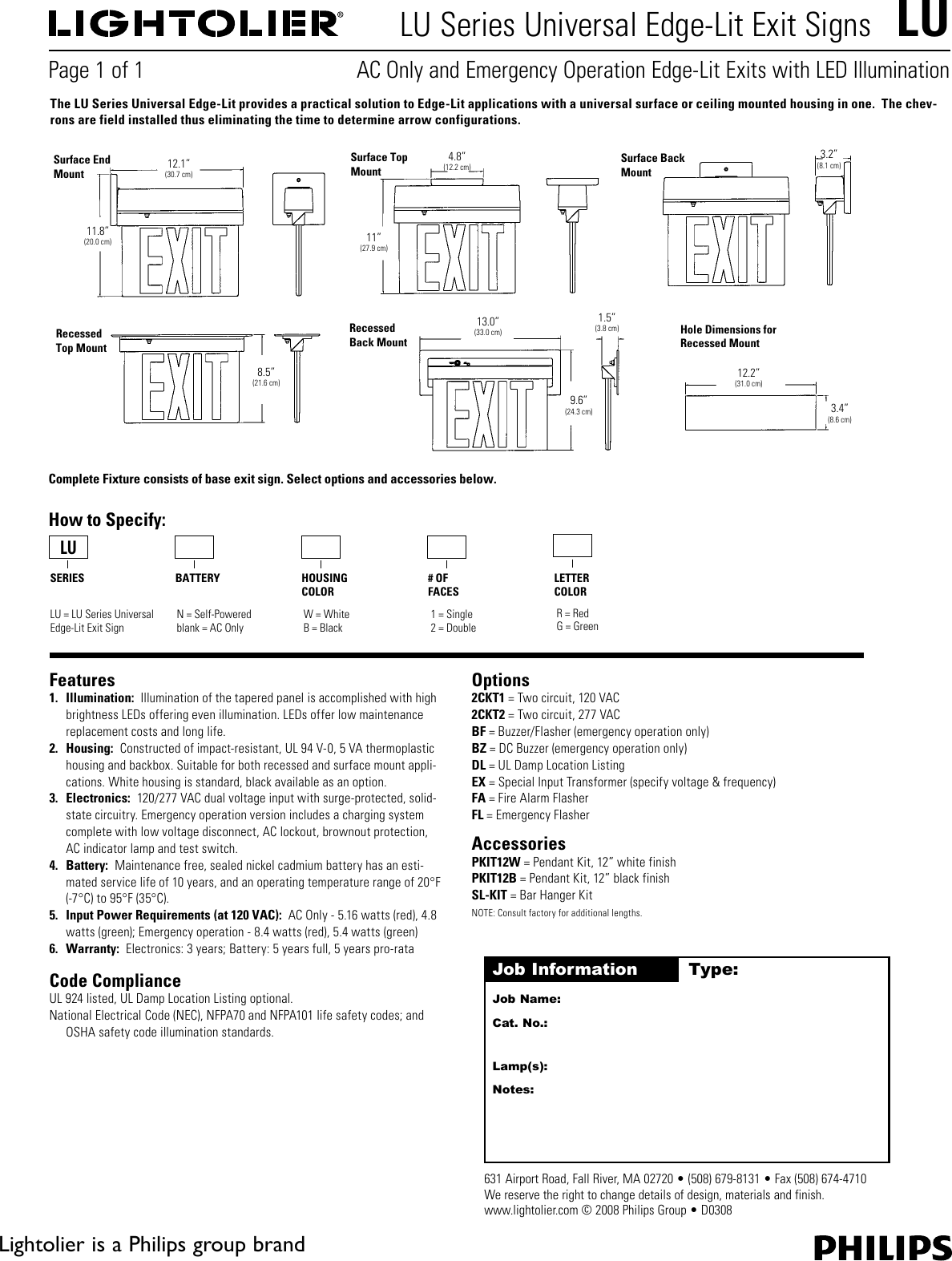 Page 1 of 1 - Lightolier Lightolier-Universal-Edge-Lit-Exit-Signs-Lu-Series-Users-Manual-  Lightolier-universal-edge-lit-exit-signs-lu-series-users-manual