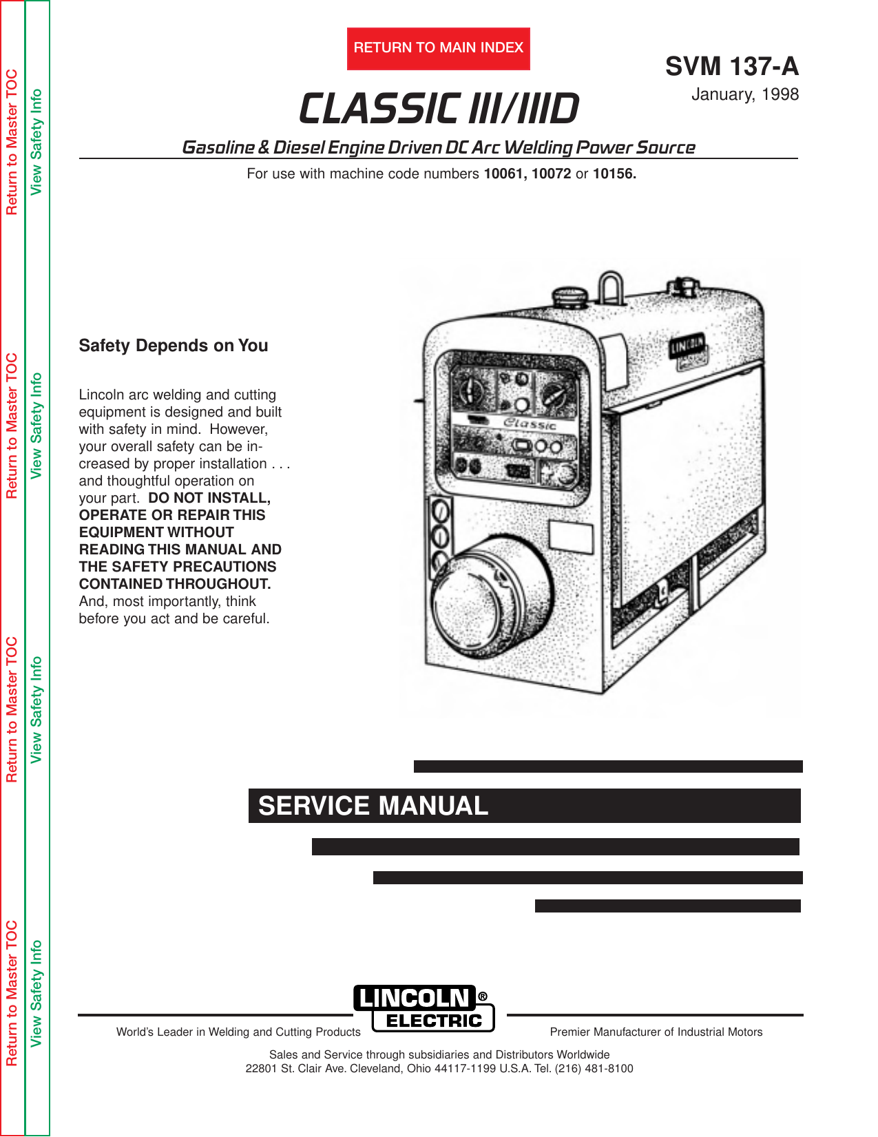 Lincoln Electric Classic Iii Svm 137 A Users Manual Svm137a