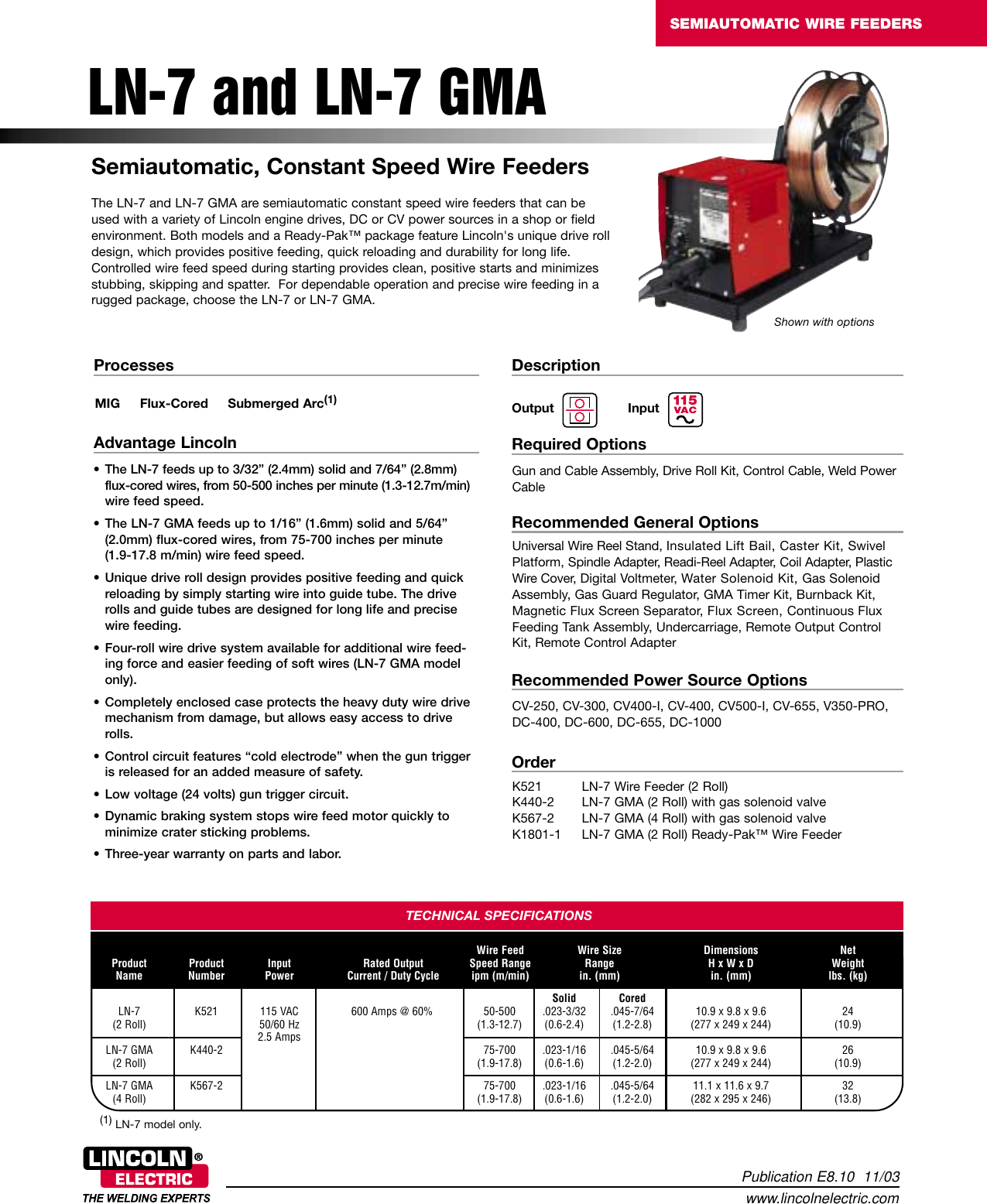 Page 1 of 8 - Lincoln-Electric Lincoln-Electric-Gma-Wire-Feeders-Ln-7-Users-Manual- Semiautomatic Wire Feeders  Lincoln-electric-gma-wire-feeders-ln-7-users-manual