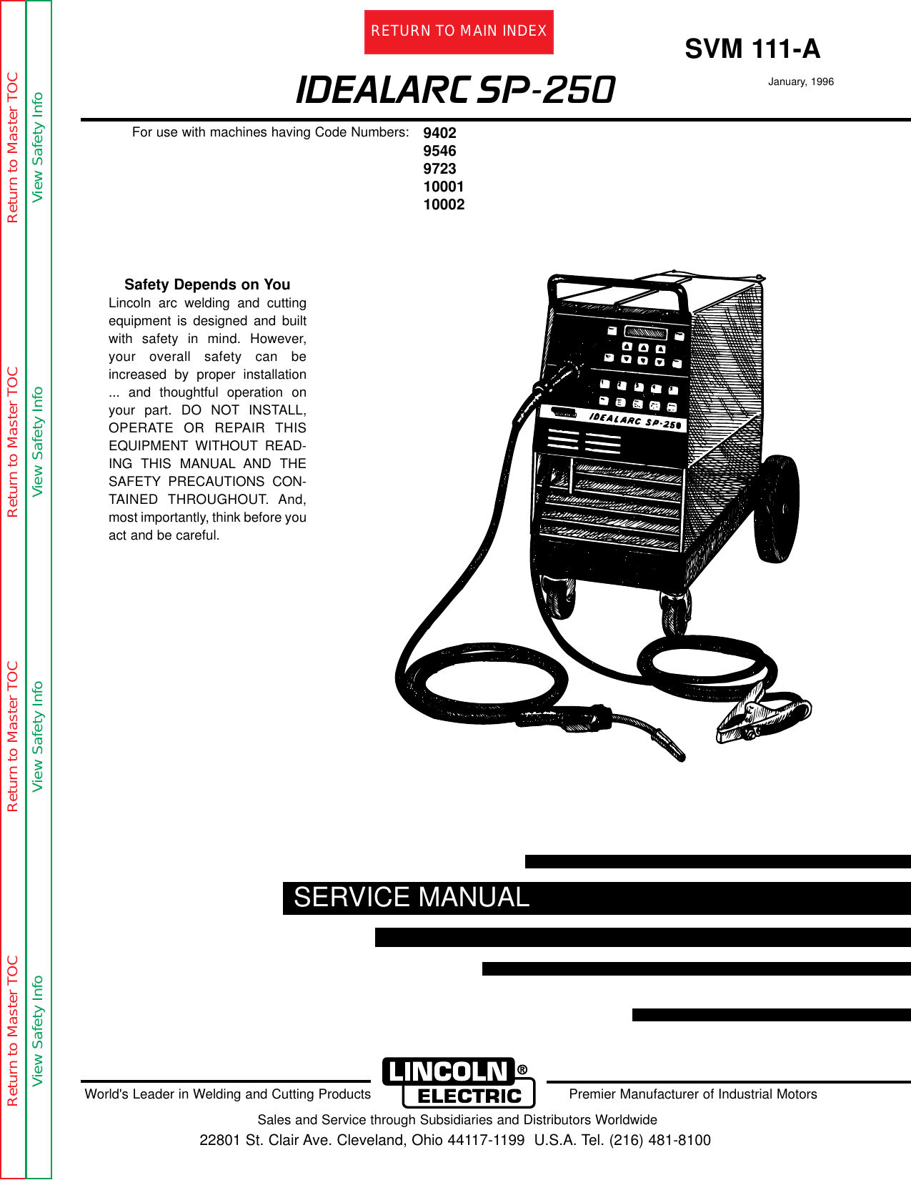 Lincoln Electric Idealarc Sp 250 Users Manual Svm111a