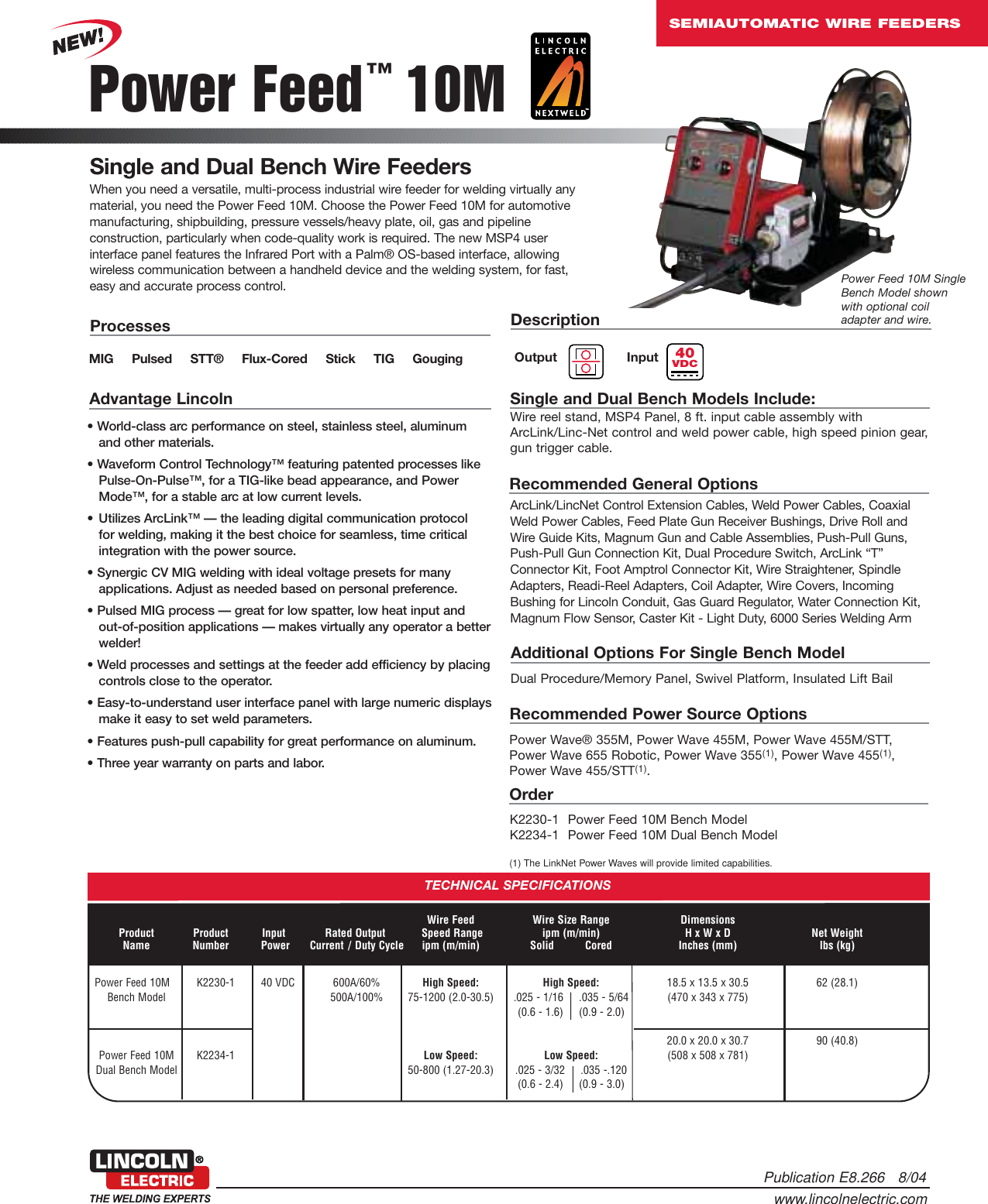 Page 1 of 8 - Lincoln-Electric Lincoln-Electric-Power-Feed-10M-Users-Manual- Semiautomatic Wire Feeders Lincoln-electric-power-feed-10m-users-manual