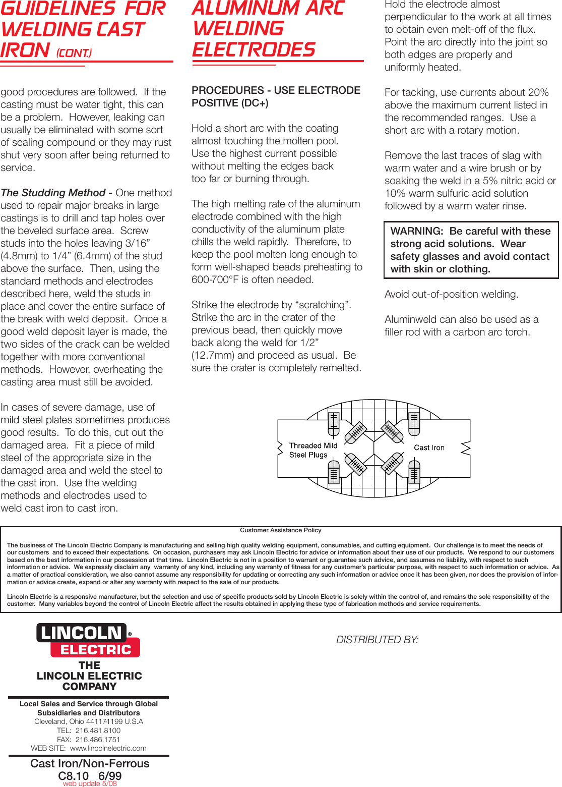 Page 4 of 4 - Lincoln-Electric Lincoln-Electric-Softweld-Ferroweld-Aluminweld-Cast-Iron-And-Aluminum-Arc-Welding-Electrodes-Users-Manual- C8.10 Cast Iron And Aluminum Stick Product Catalog (pdf)  Lincoln-electric-softweld-ferroweld-aluminweld-cast-iron-and-aluminum-arc-welding-electrodes-users-manual