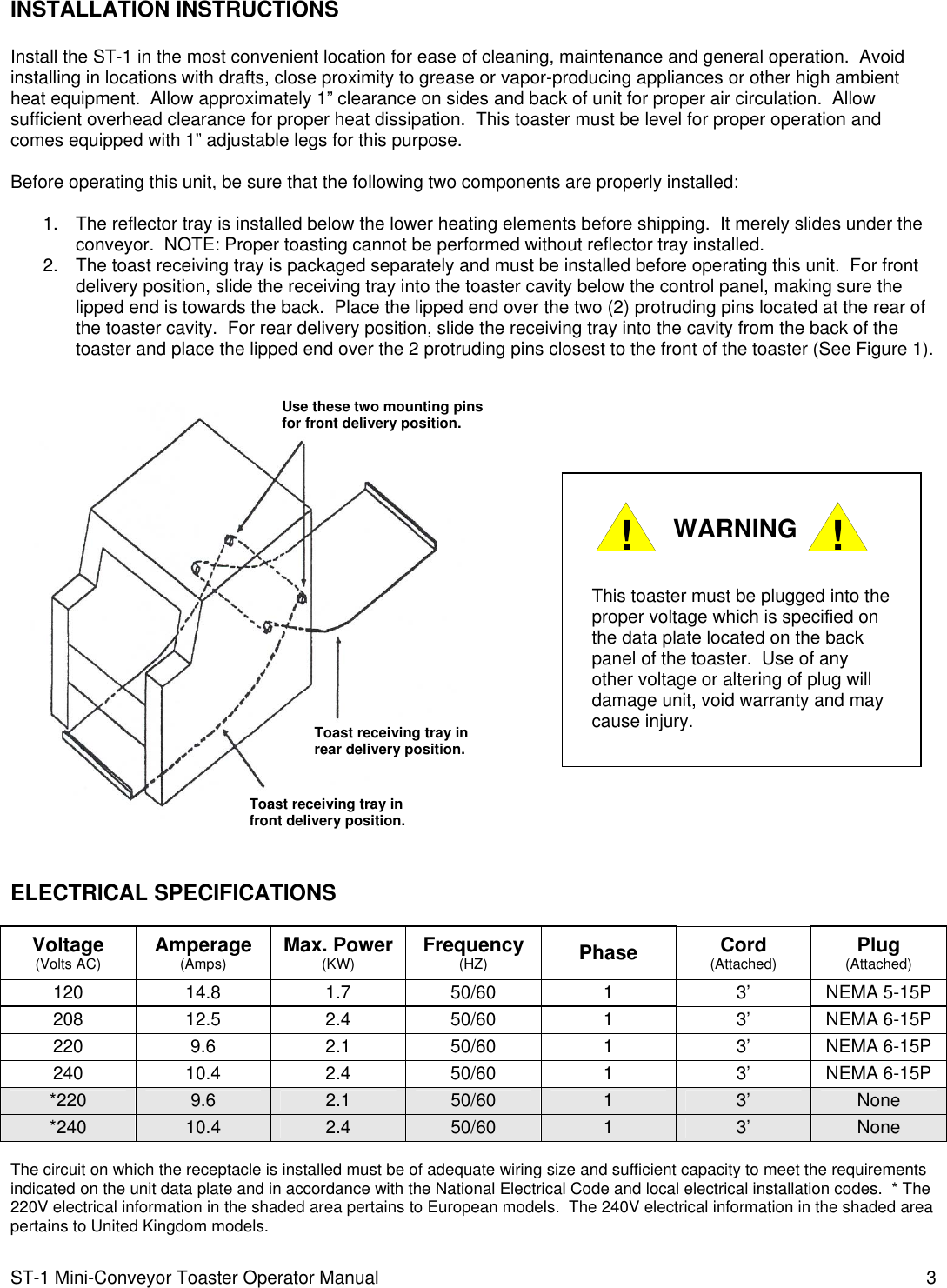 Page 3 of 8 - Lincoln Lincoln-Mini-Conveyor-Toaster-St-1-Users-Manual ST-1 Operator Manual