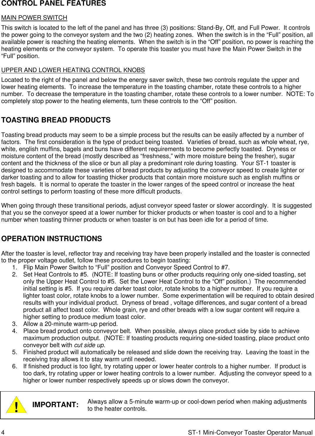 Page 4 of 8 - Lincoln Lincoln-Mini-Conveyor-Toaster-St-1-Users-Manual ST-1 Operator Manual