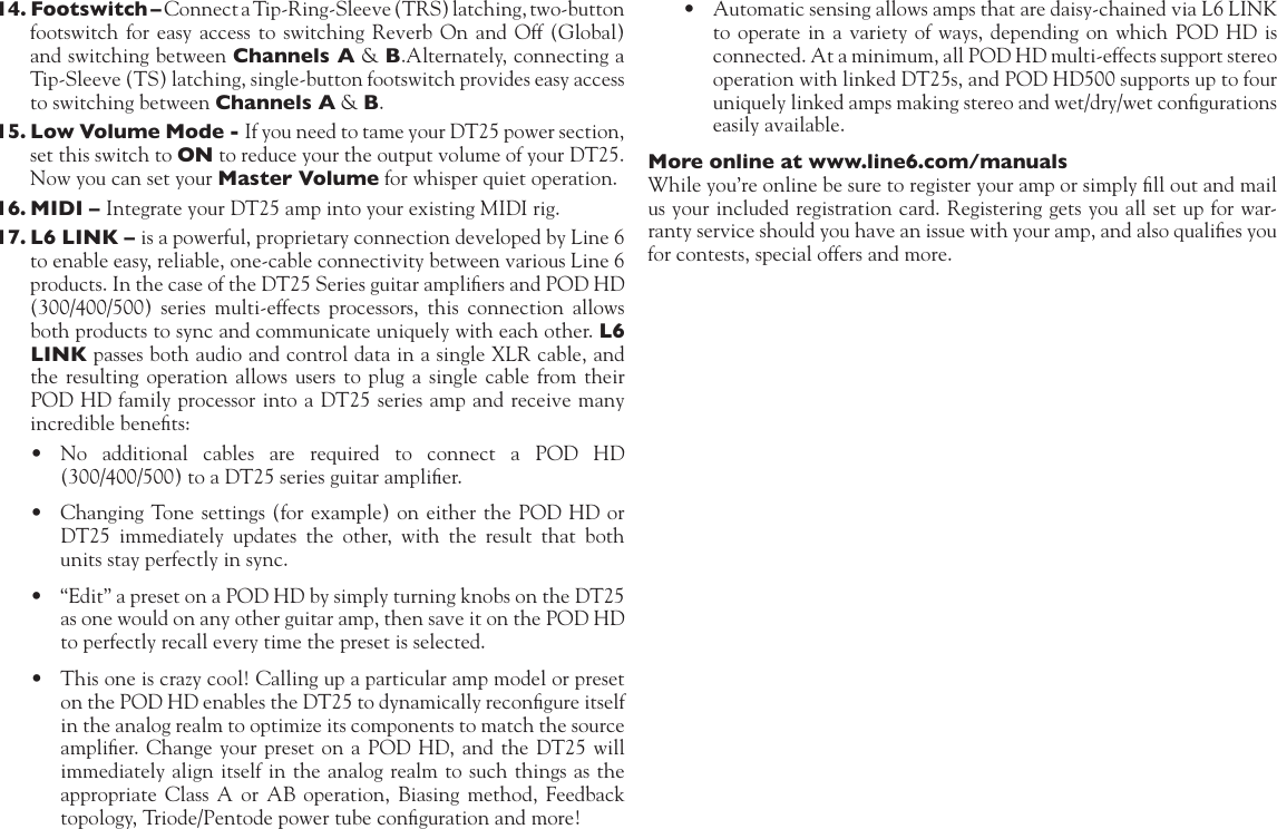 Page 6 of 8 - Line-6 Line-6-Dt25-112-Quick-Start-Guide DT25 Guitar Amplifier Pilot's Guide - Revision C