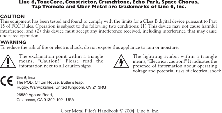 Line 6 Uber Metal Owners Manual Über Pilotu0027s Handbook Revision F