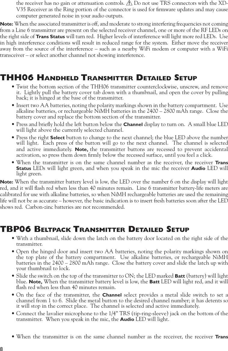 Page 8 of 12 - Line-6 Line-6-Xd-V35L-Quick-Start-Guide XD-V35 Digital Wireless Pilot's Handbook - Revision C