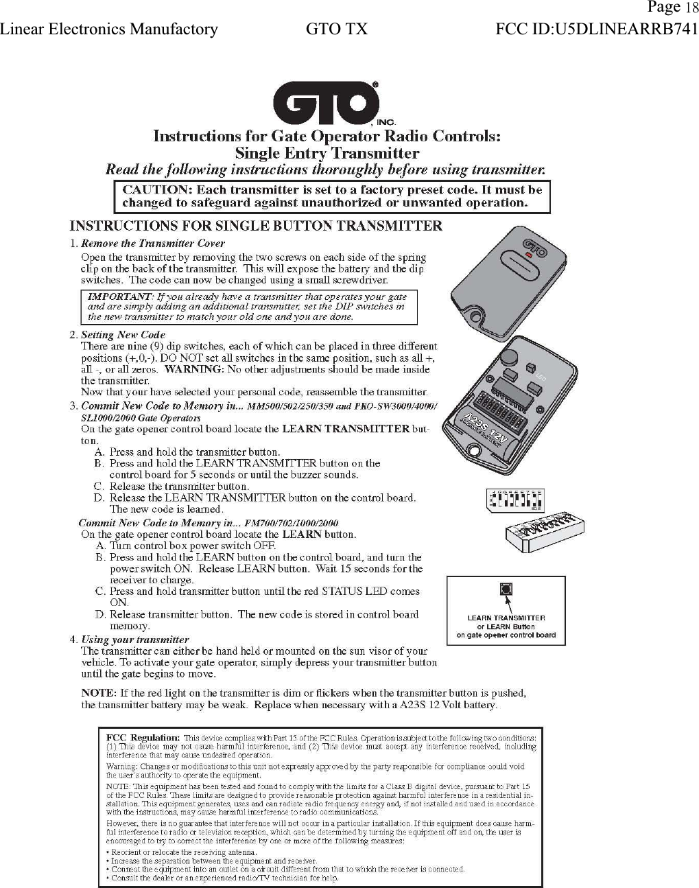 !!Page 29Linear Electronics Manufactory!GTO TX!FCC ID:U5DLINEARRB741!