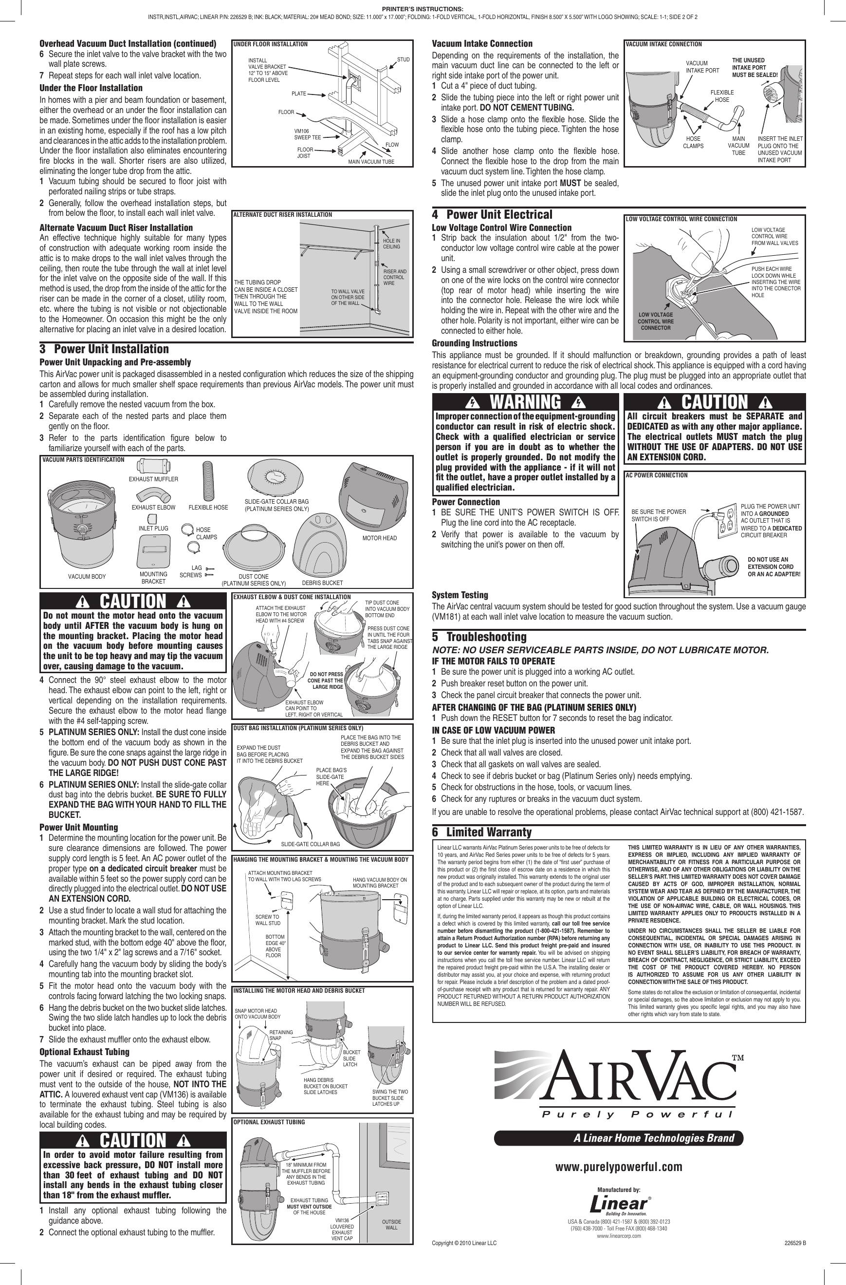 Page 2 of 2 - Linear Linear-Avr7500-Red-Series-Bagless-Airvac-Central-Vacuum-Quick-Start-Guide 226529B