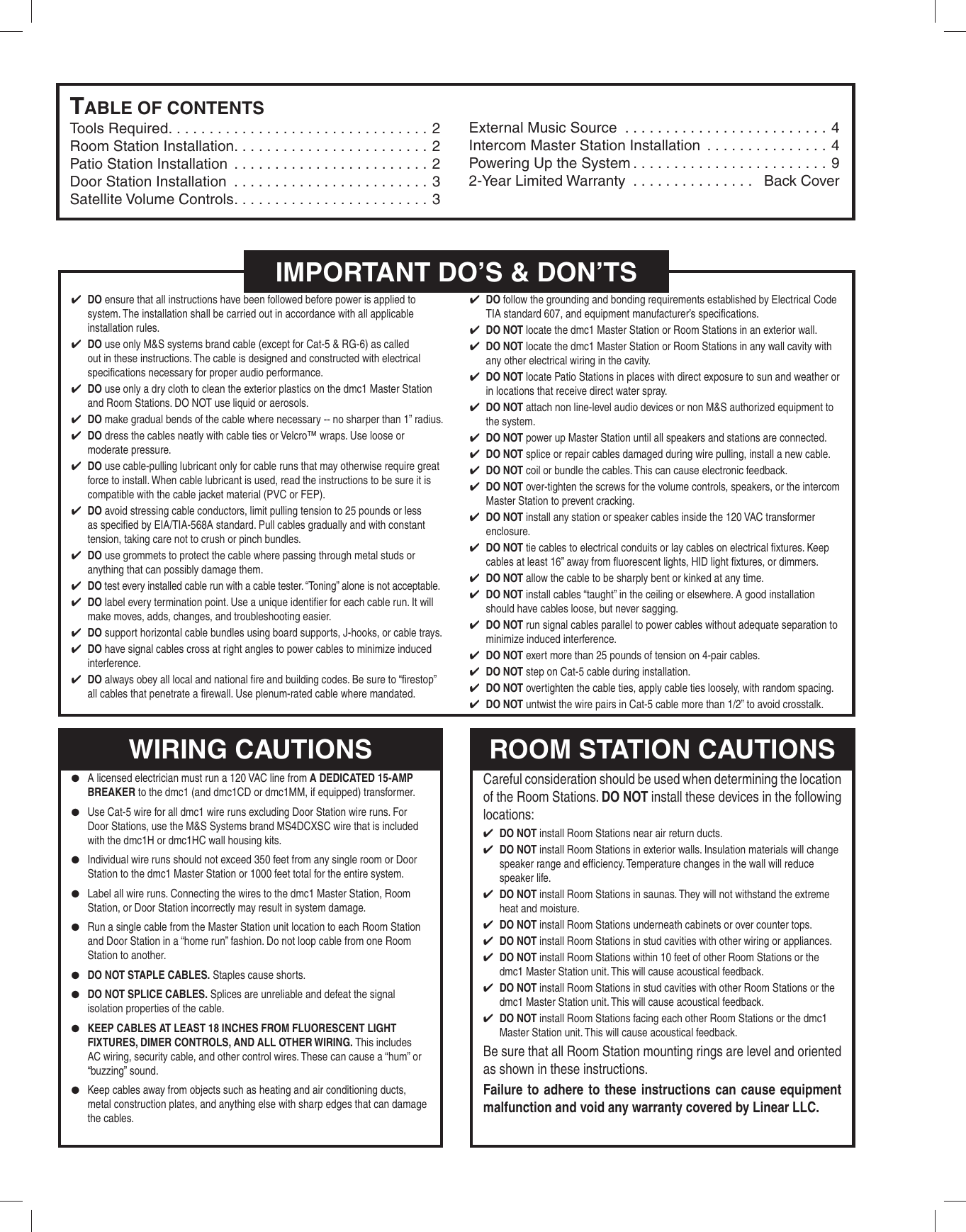 Linear Dmc1 Musiczcommunication System Master White Quick Start Guide ...