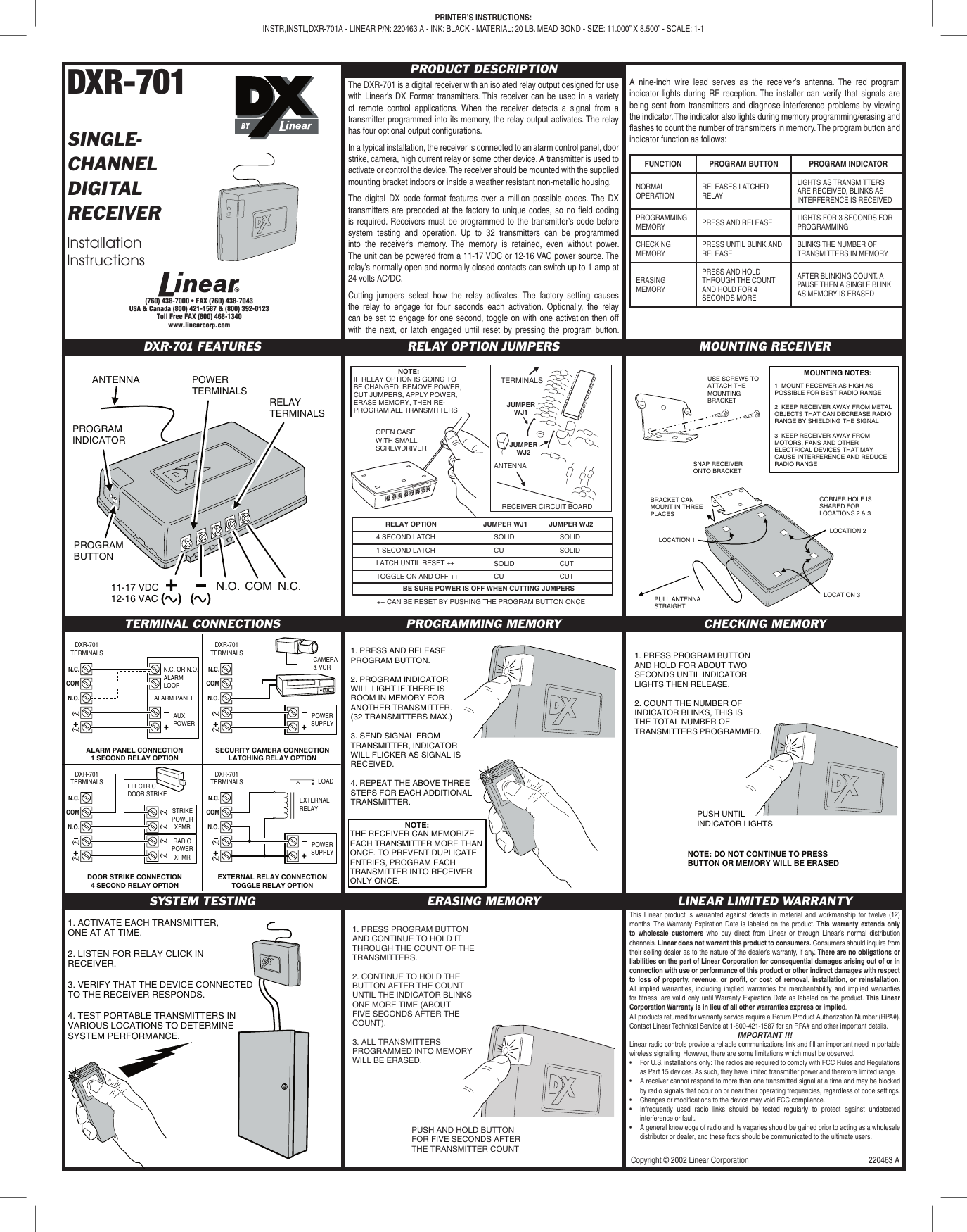 Page 1 of 1 - Linear Linear-Dxr-701-Users-Manual- 220463A  Linear-dxr-701-users-manual