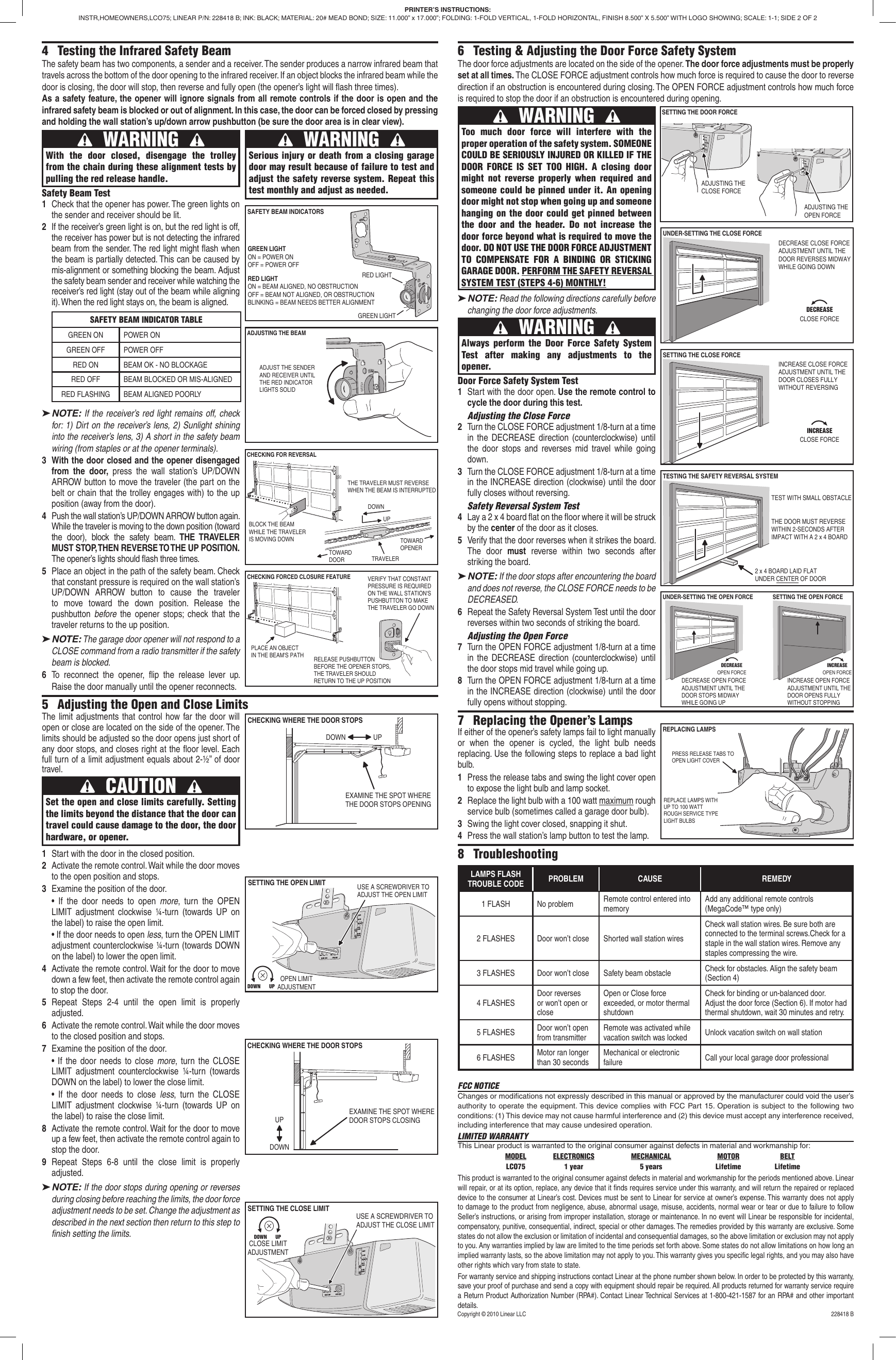 Linear Lco75 3Z4 Hp Deluxe Dual Lamp Garage Door Operator Owners Manual ...