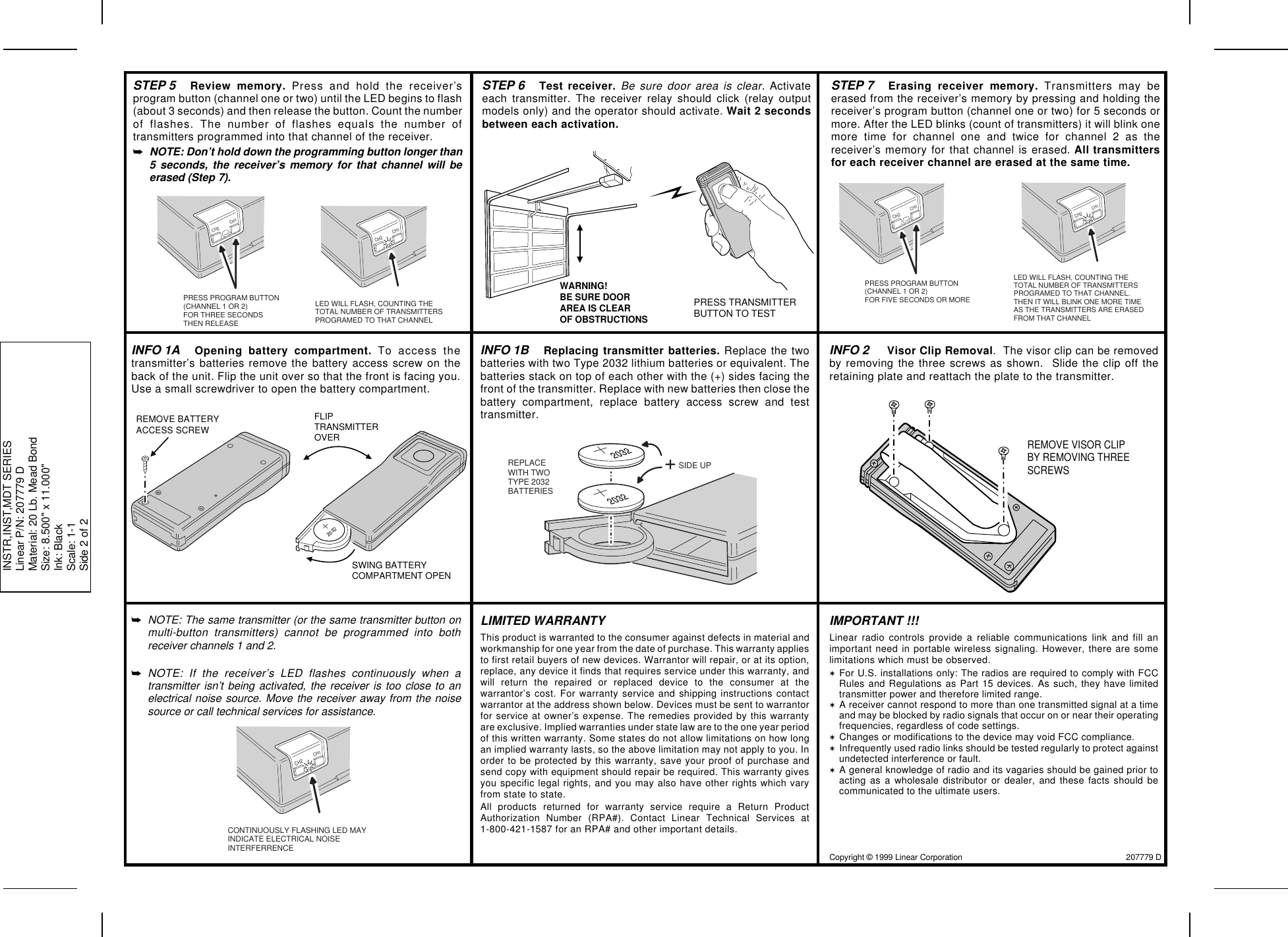 Page 2 of 2 - Linear Linear-Mdt-1A-1-Channel-Visor-Transmitter-Quick-Start-Guide Ventura - 207779D.CHP
