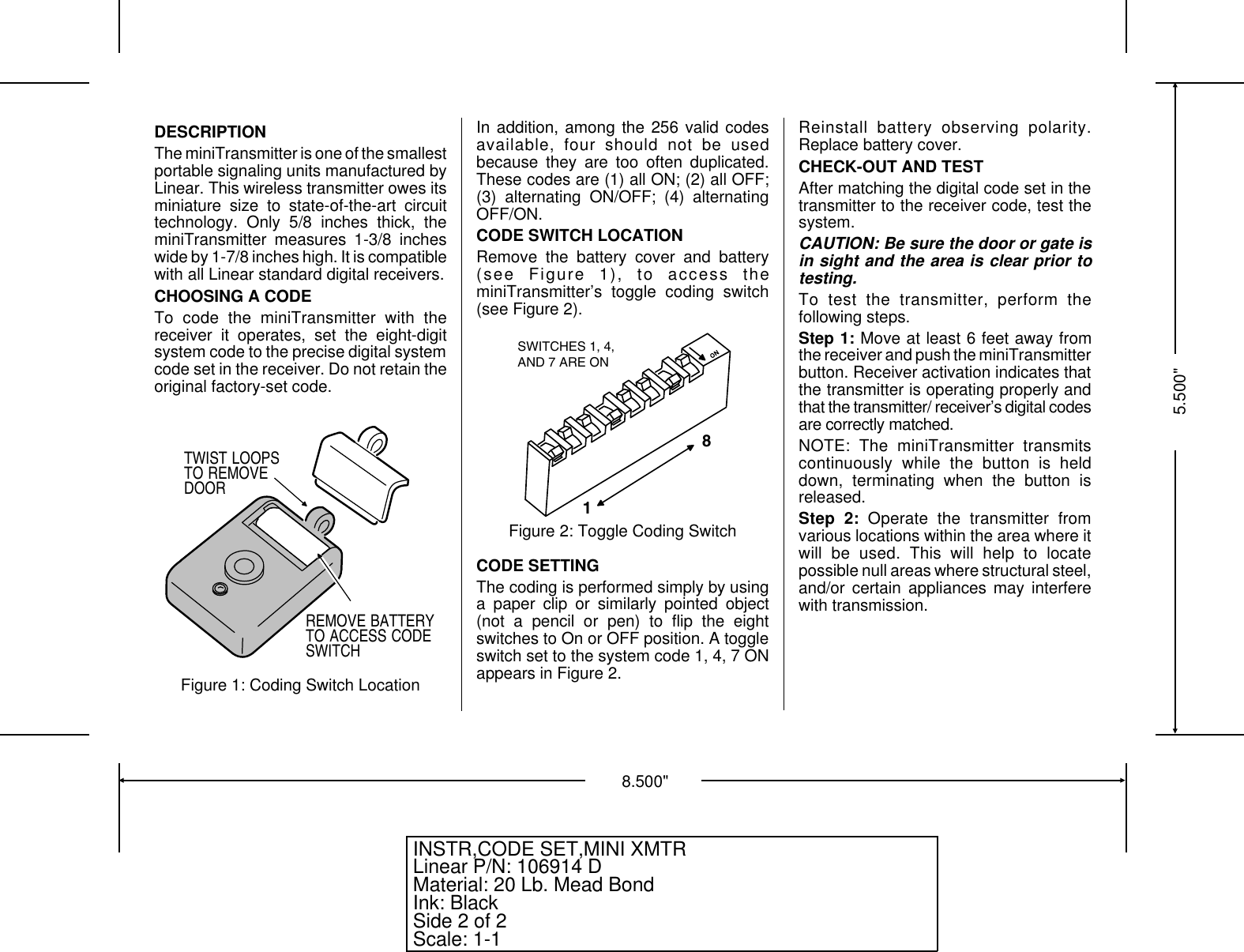 Page 2 of 2 - Linear Linear-Mini-T-1-Channel-Key-Ring-Transmitter-Quick-Start-Guide Ventura - 106914D.CHP