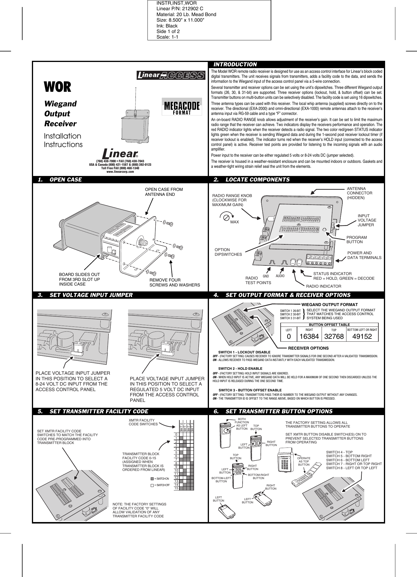 Linear Wor Wiegand Output Receiver Quick Start Guide Ventura 212902C.CHP