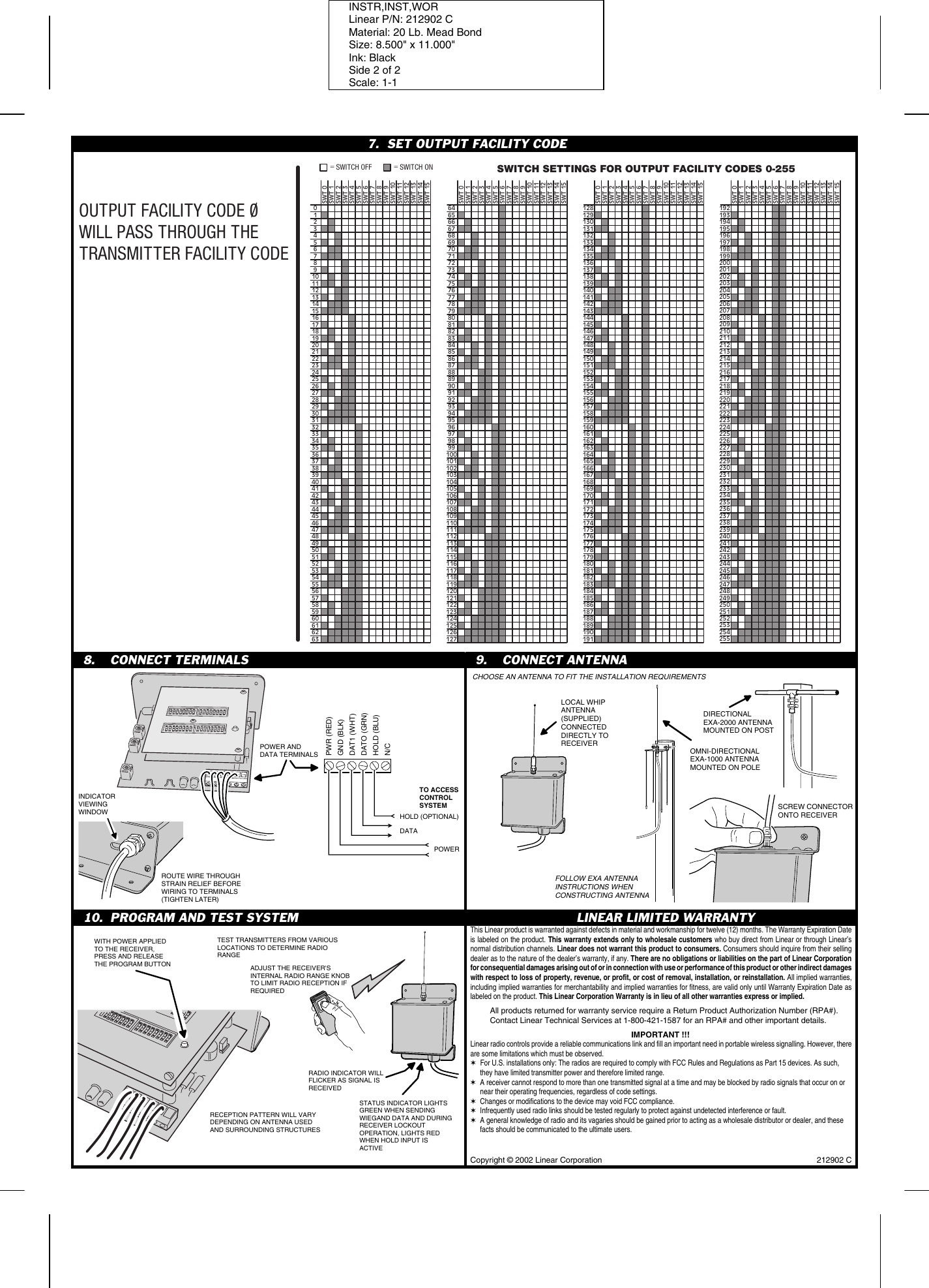 Linear Wor Wiegand Output Receiver Quick Start Guide Ventura 212902C.CHP