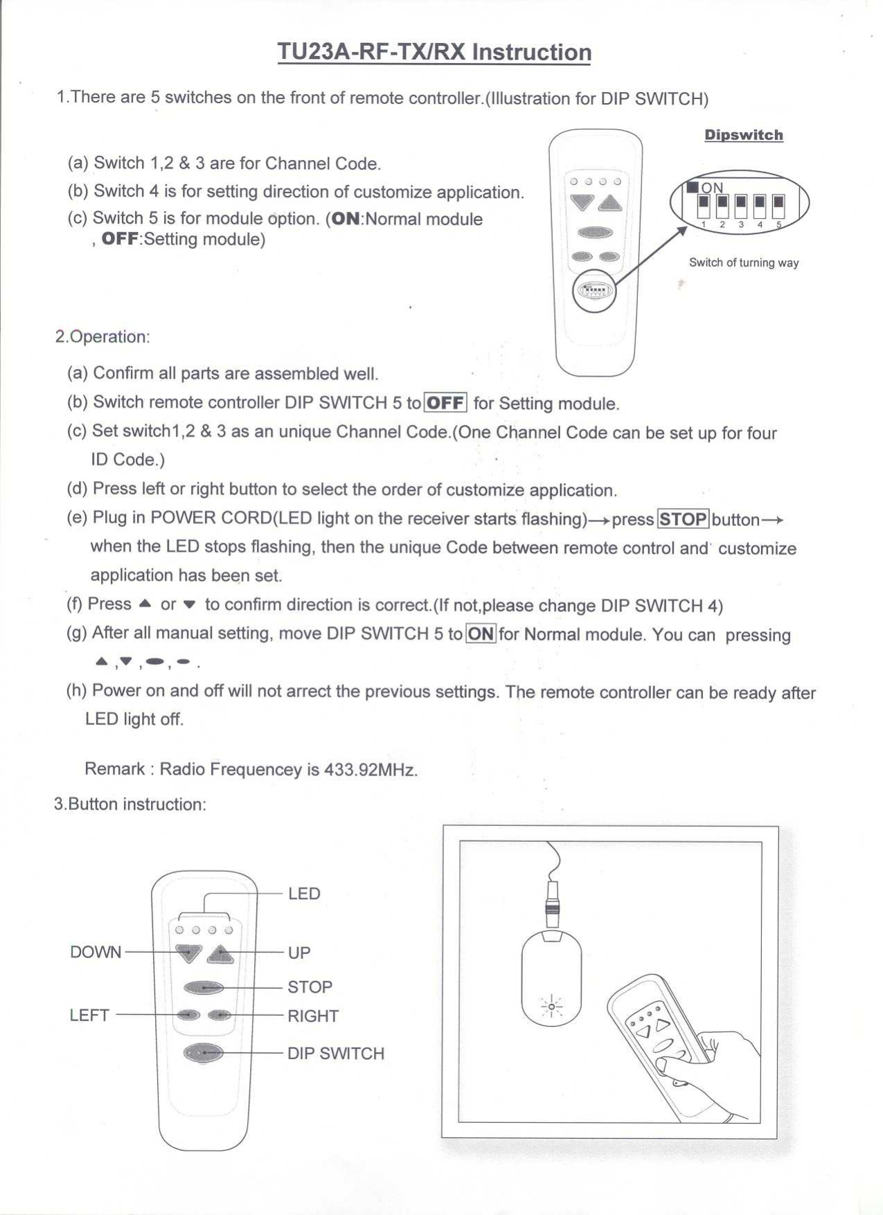 Lines Up TU23ARFTX Remote Control User Manual