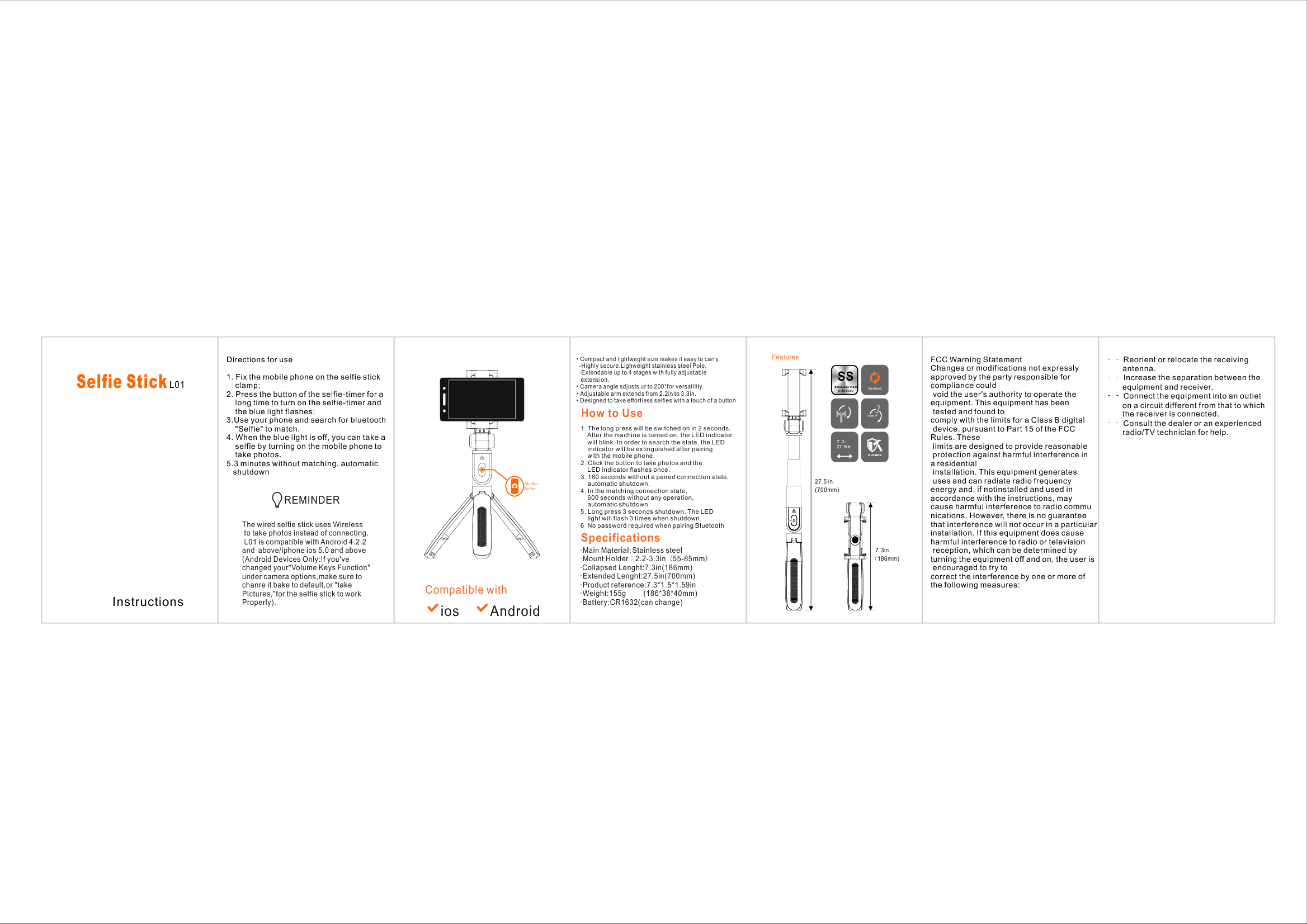 Lingshang Mingpin Digital L01 Selfie Stick User Manual L01 0530